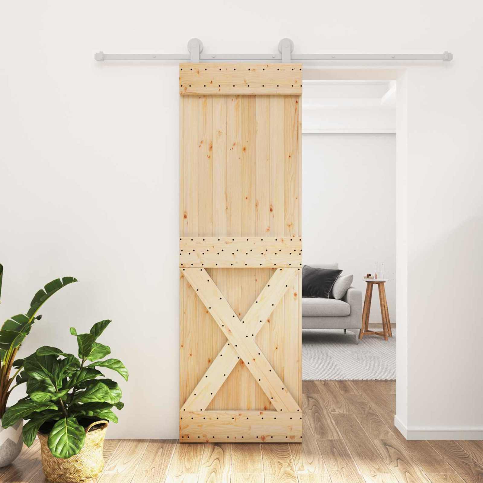 Schuifdeur Natuurlijk en Wit 70 x 210 cm Massief Grenenhout – afbeelding 1