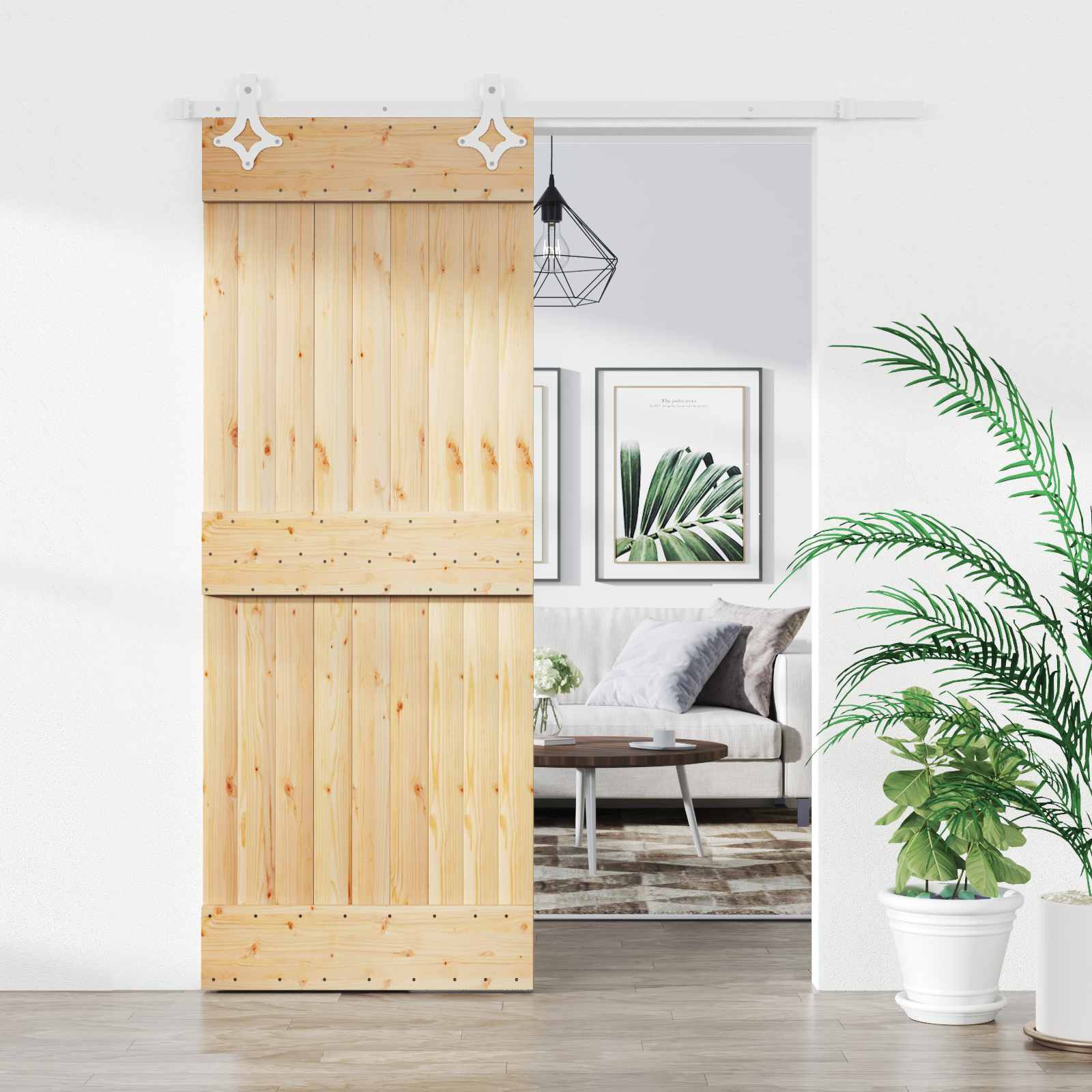 Schuifdeur Natuurlijk en Wit 80 x 210 cm Massief Grenenhout
