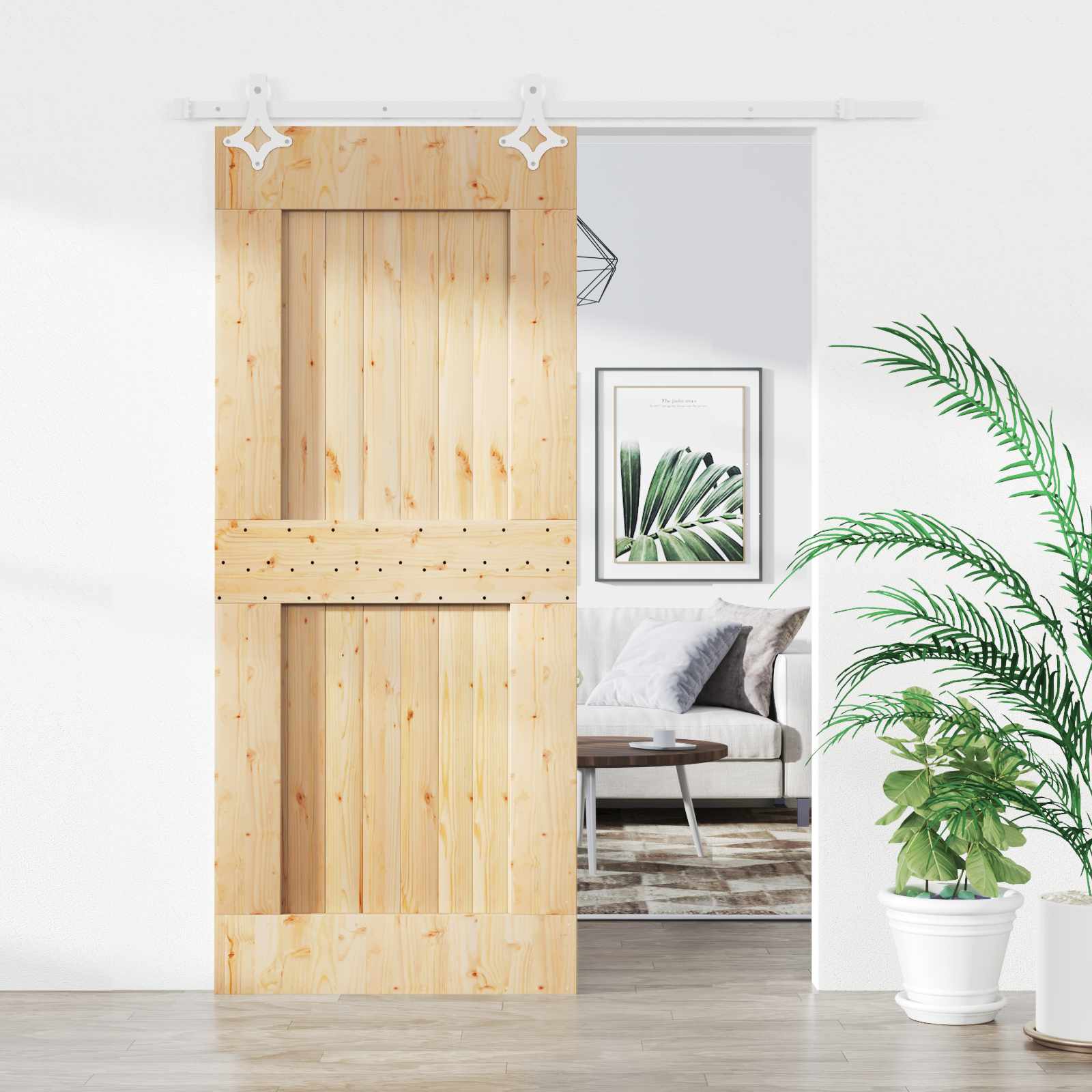 Schuifdeur Natuurlijk en Wit 90 x 210 cm Massief Grenenhout