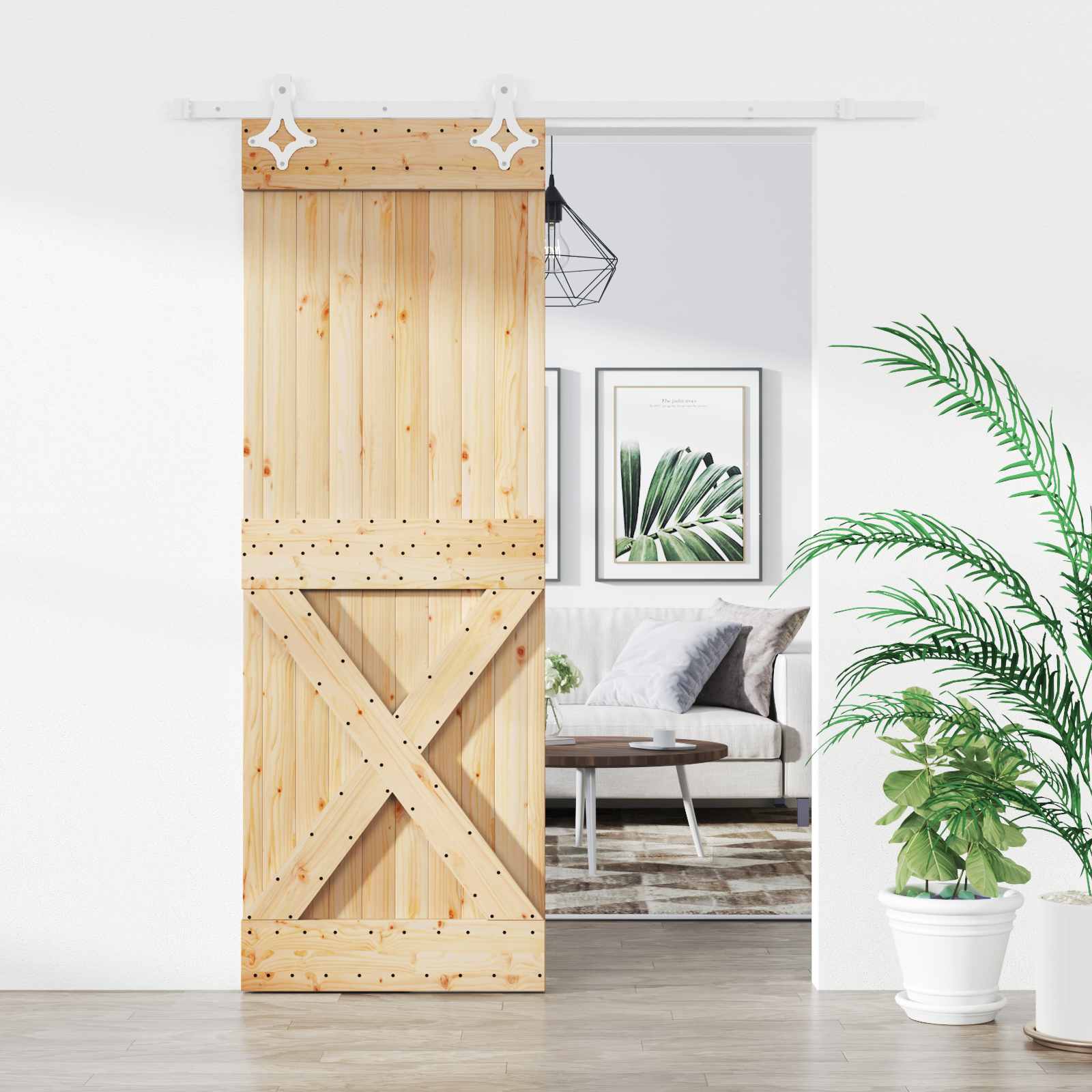 Schuifdeur Natuurlijk en Wit 85 x 210 cm Massief Grenenhout