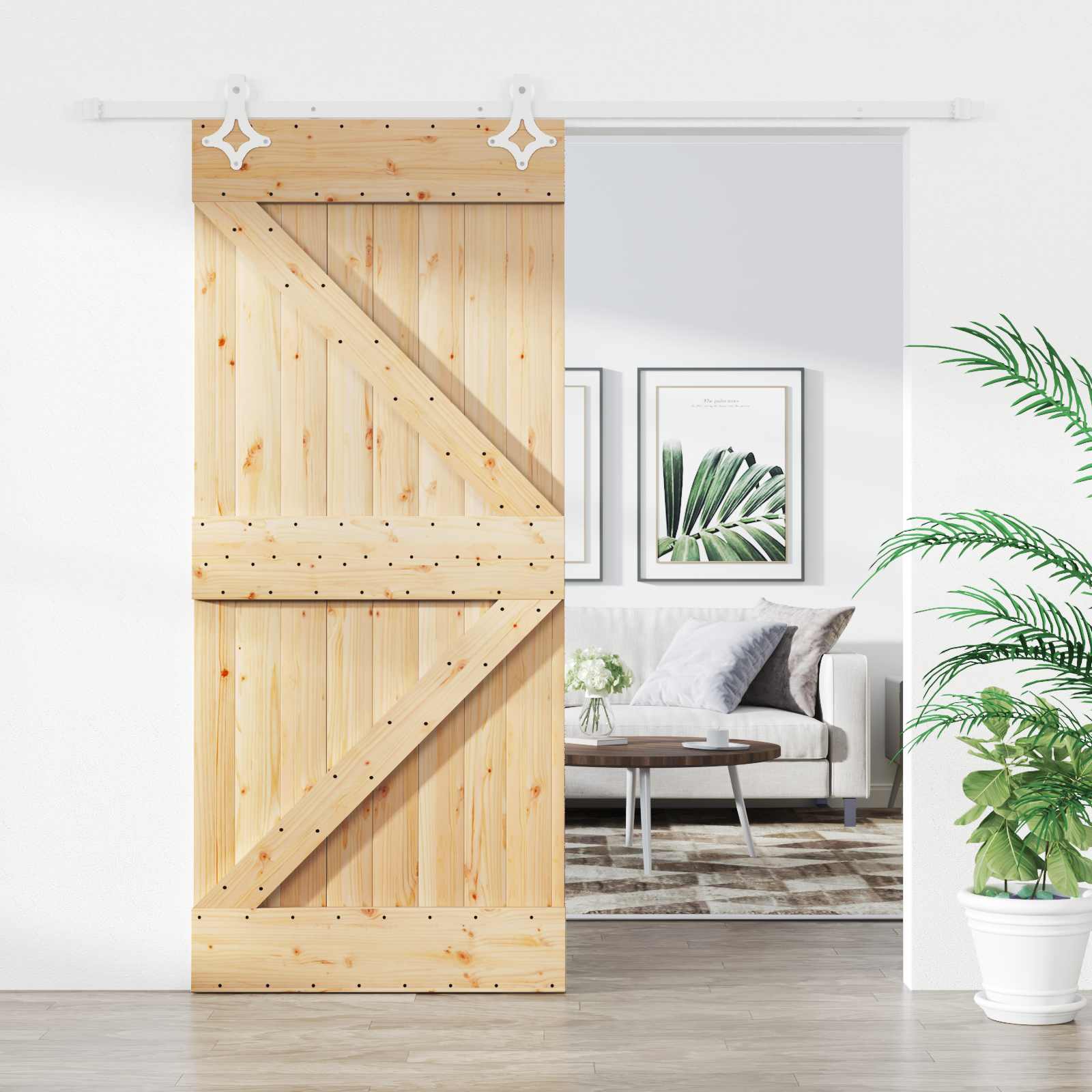 Schuifdeur Natuurlijk en Wit 90 x 210 cm Massief grenenhout