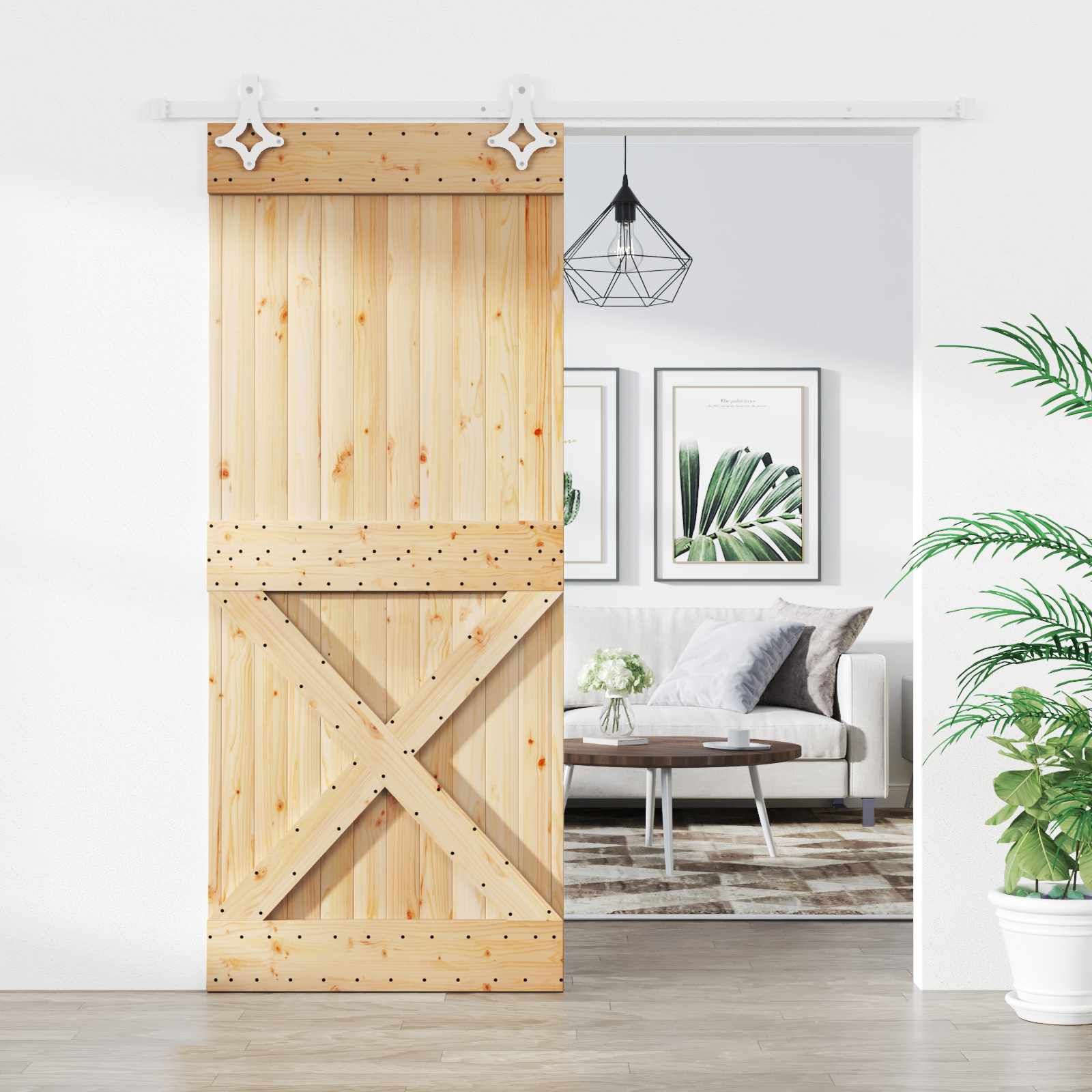 Schuifdeur Natuurlijk en Wit 85 x 210 cm Massief Grenenhout – afbeelding 1