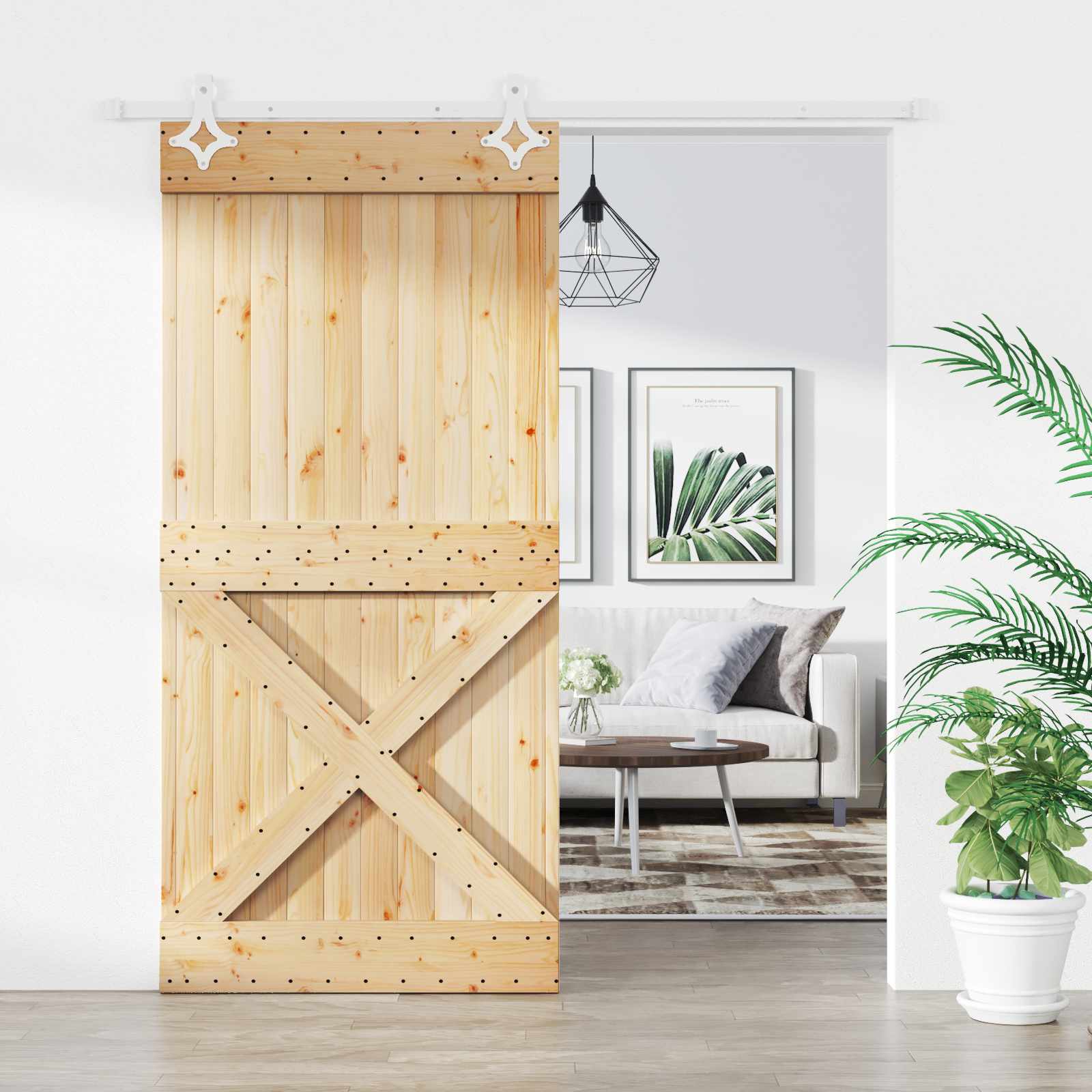 Schuifdeur Natuurlijk en Wit 100 x 210 cm Massief Grenenhout