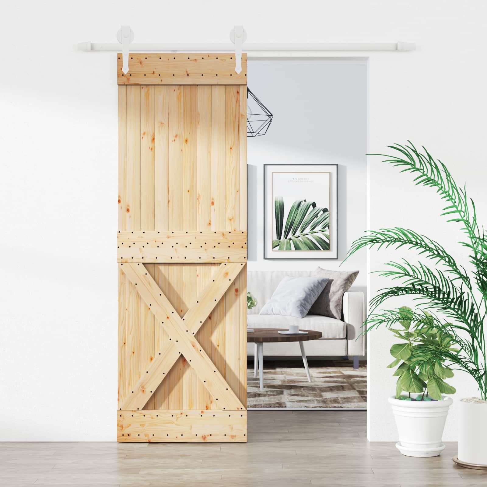Schuifdeur Natuurlijk en Wit 70 x 210 cm Massief Grenenhout – afbeelding 1