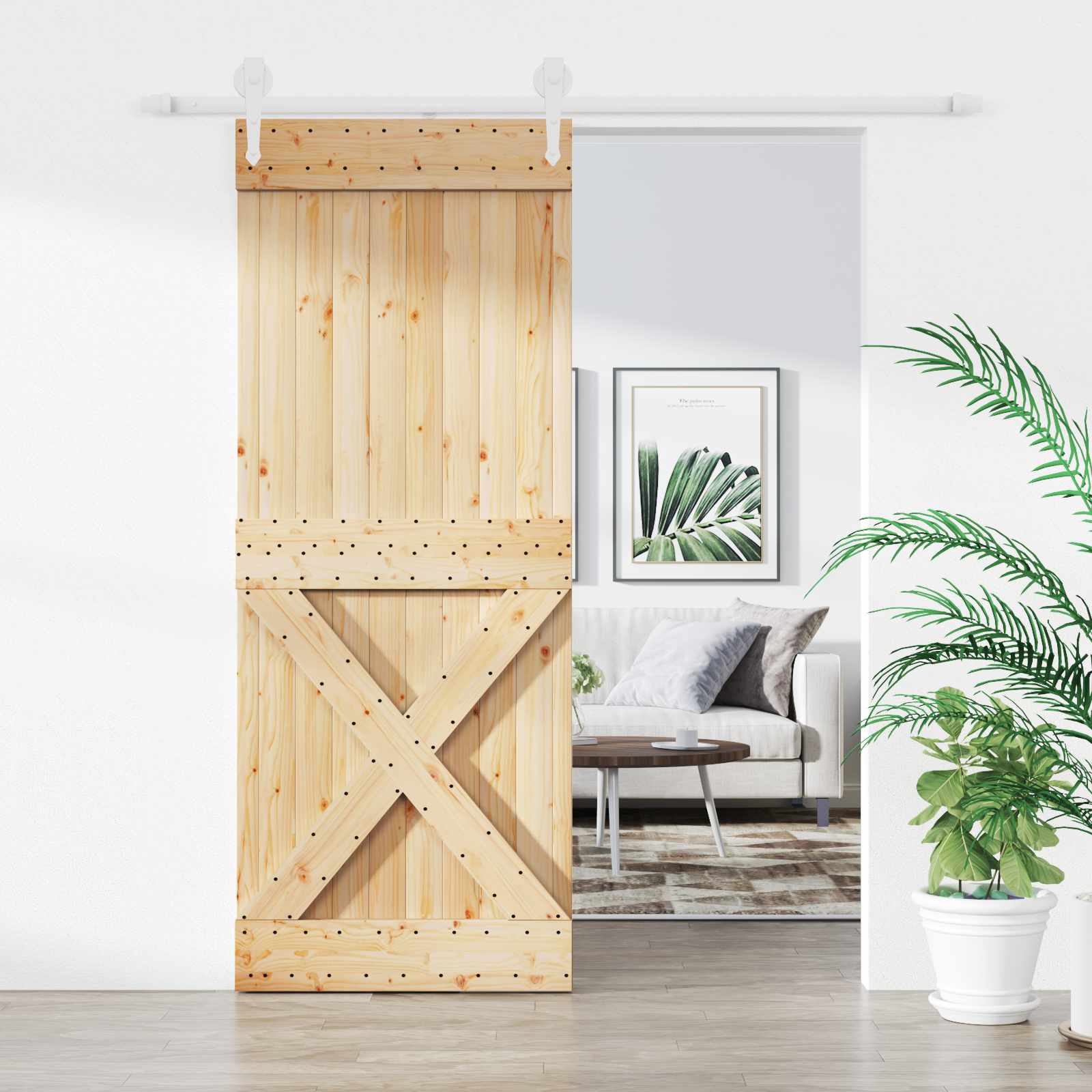 Schuifdeur Natuurlijk en Wit 90 x 210 cm Massief grenenhout