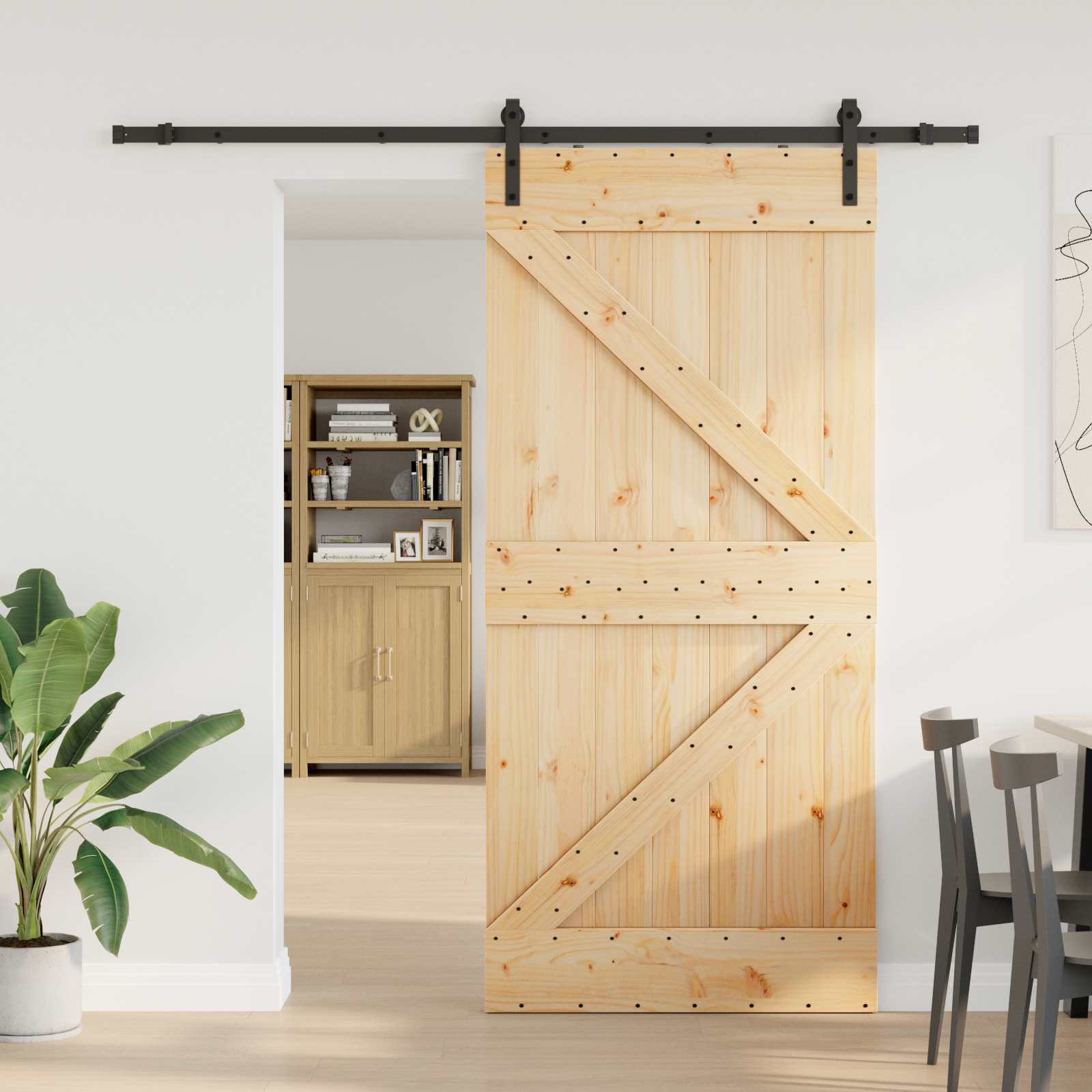 Schuifdeur NARVIK Naturel en Zwart 90 x 210 cm (213,5 cm)