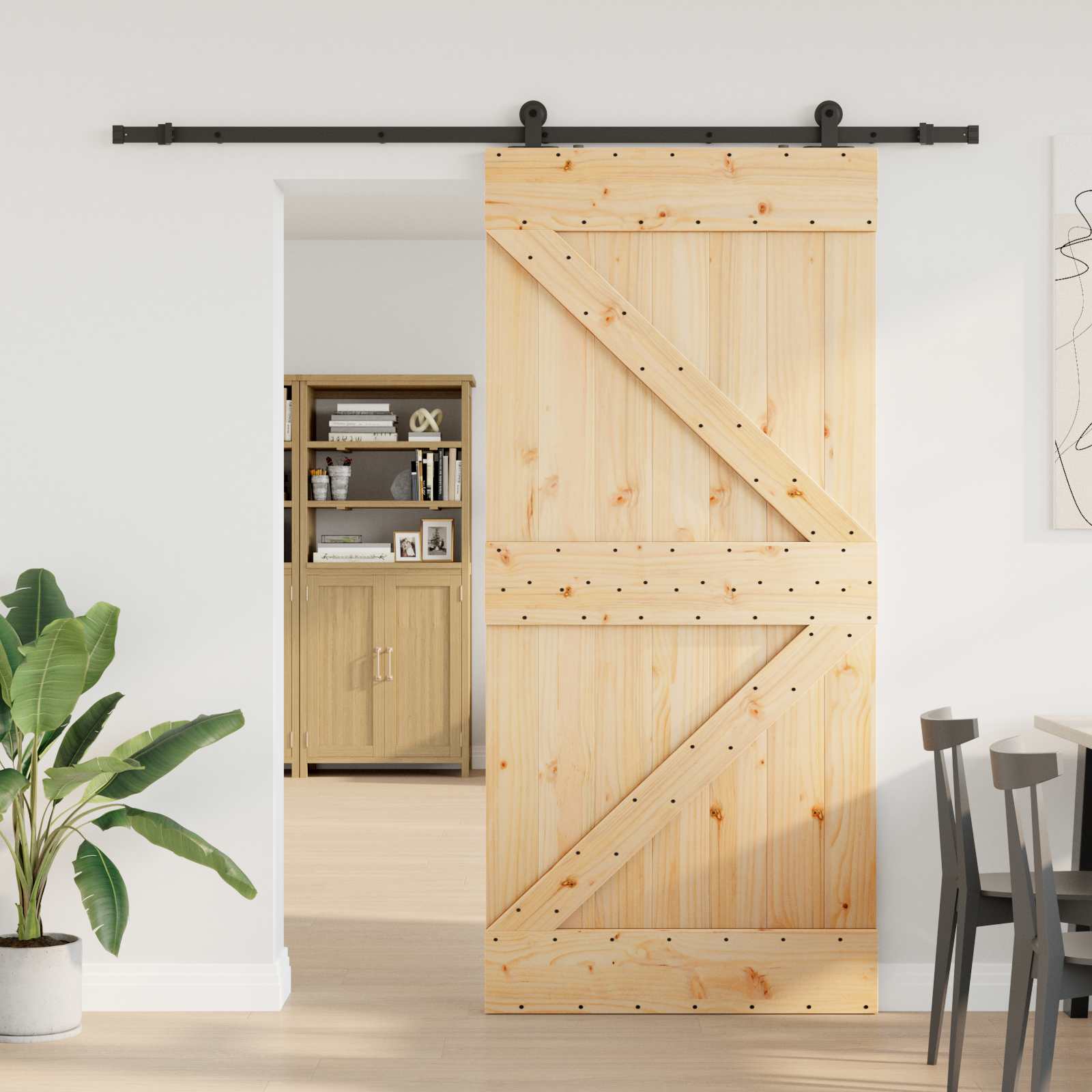 Schuifdeur NARVIK Naturel en Zwart 80 x 210 cm (213,5 cm)