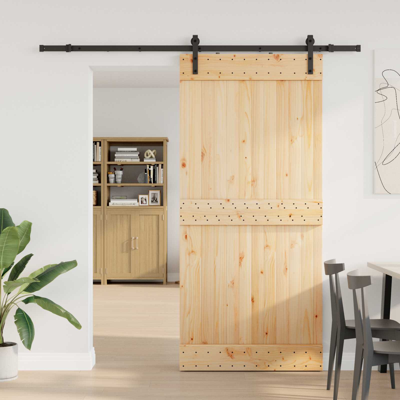 Schuifdeur NARVIK Naturel en Zwart 95 x 210 cm (213,5 cm)