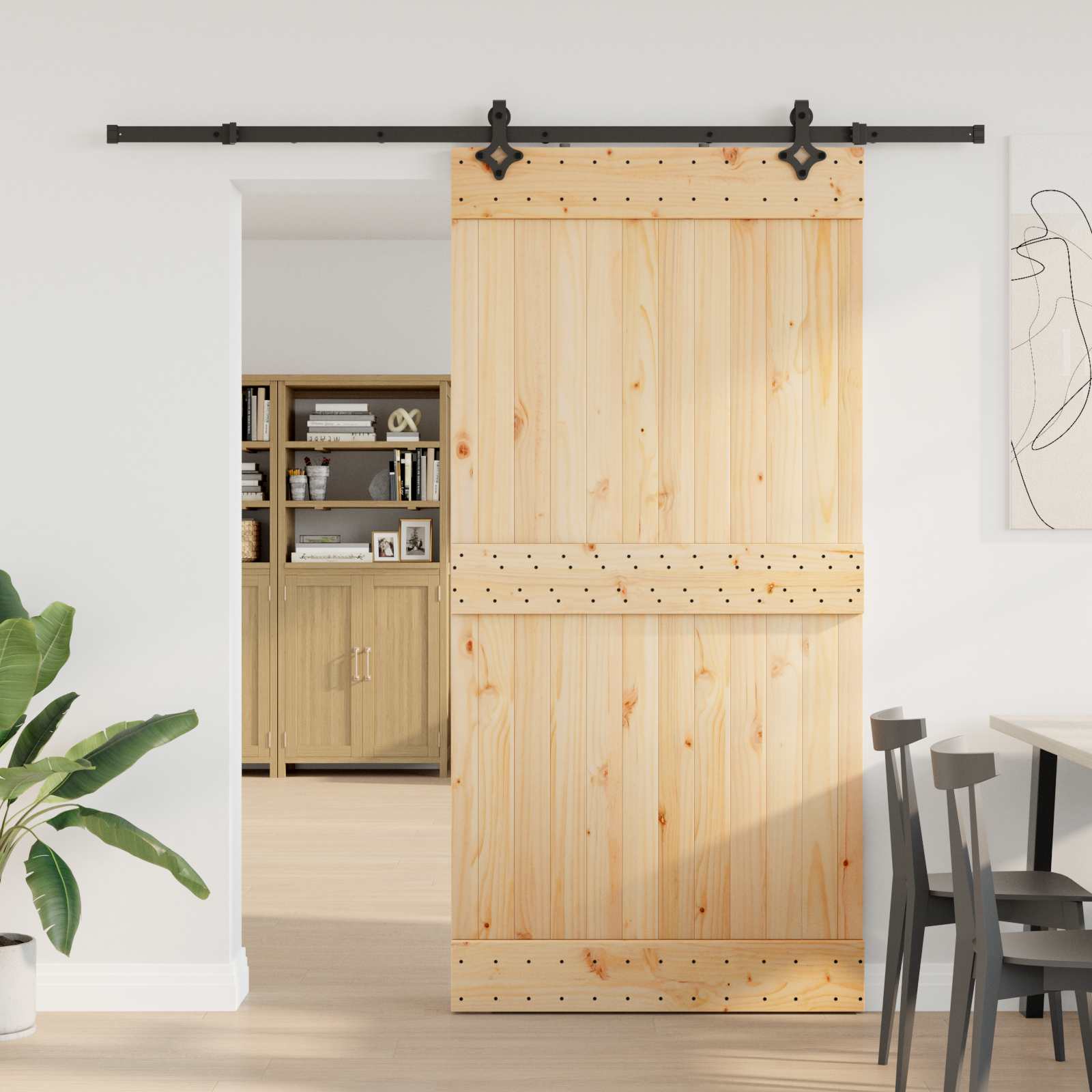 Schuifdeur NARVIK Naturel en Zwart 100 x 210 cm (213,5 cm)