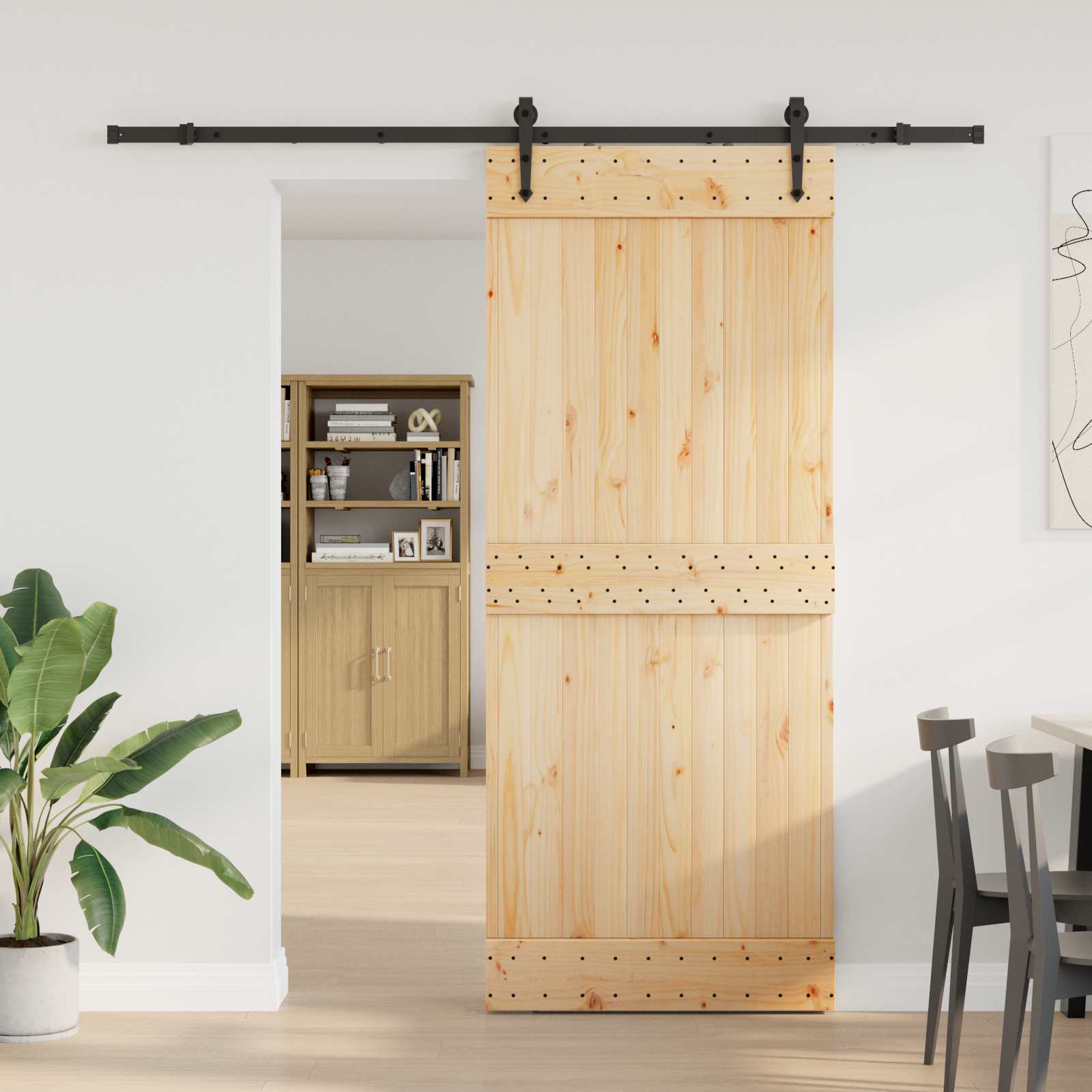 Schuifdeur NARVIK Naturel en Zwart 85 x 210 cm (213,5 cm)