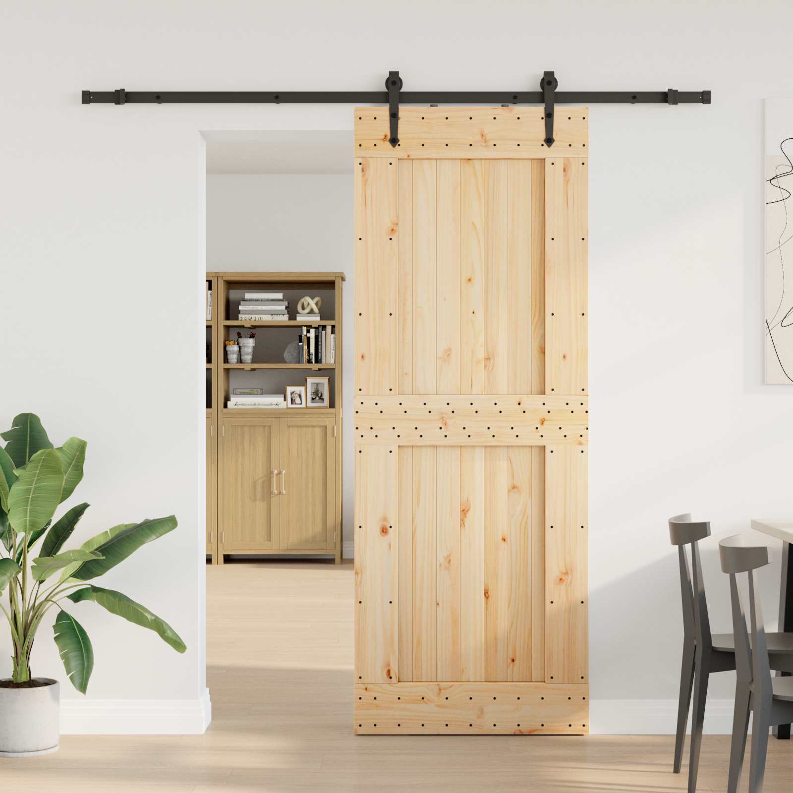 Schuifdeur NARVIK Naturel en Zwart 85 x 210 cm (213,5 cm)