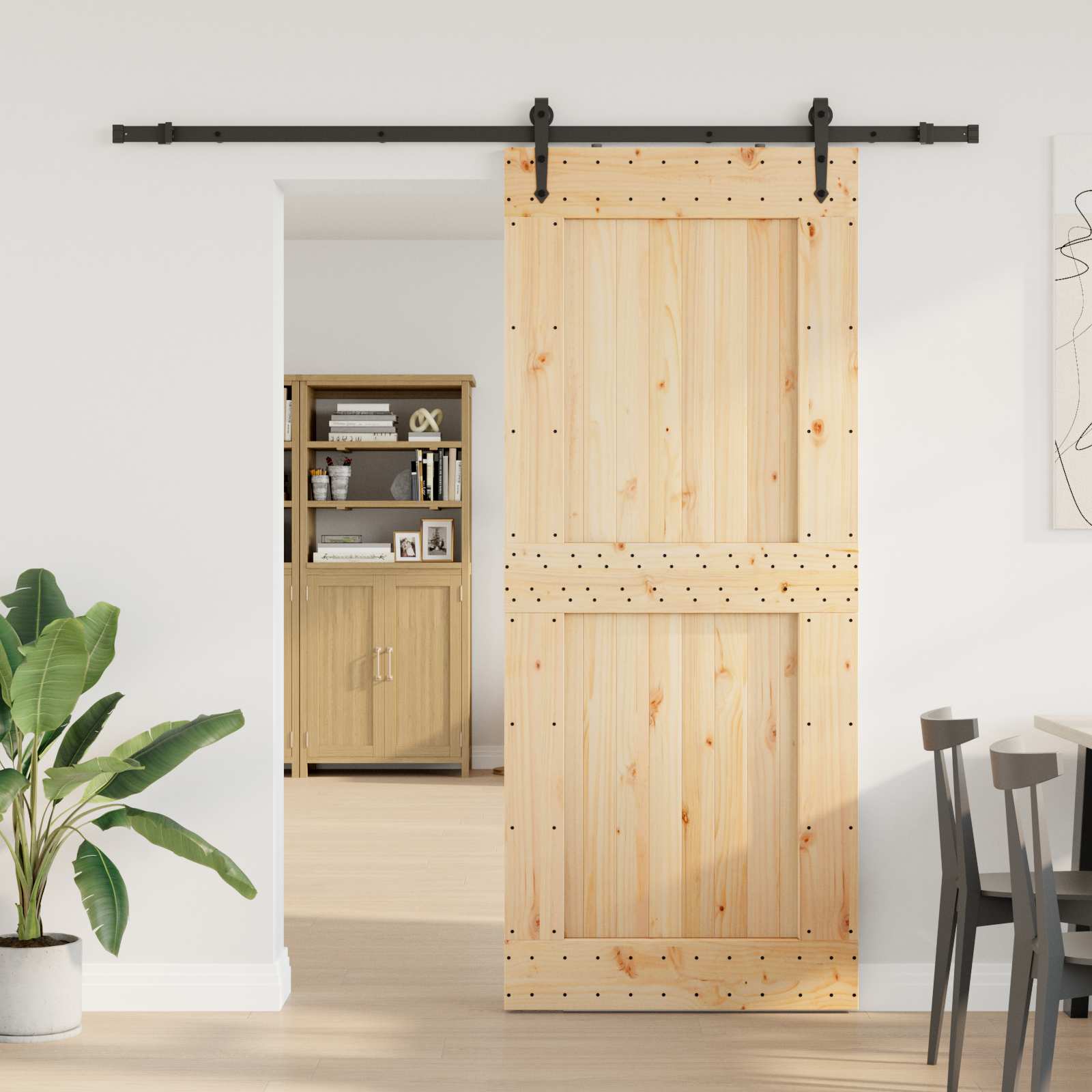 Schuifdeur NARVIK Naturel en Zwart 95 x 210 cm (213,5 cm)
