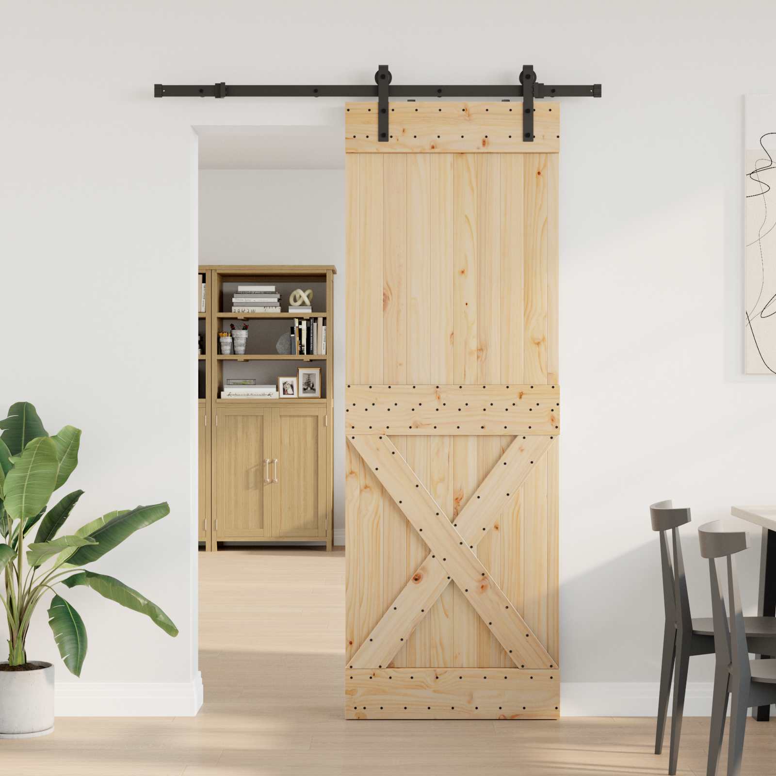 Schuifdeur NARVIK Naturel en Zwart 80 x 210 cm (152,5 cm)