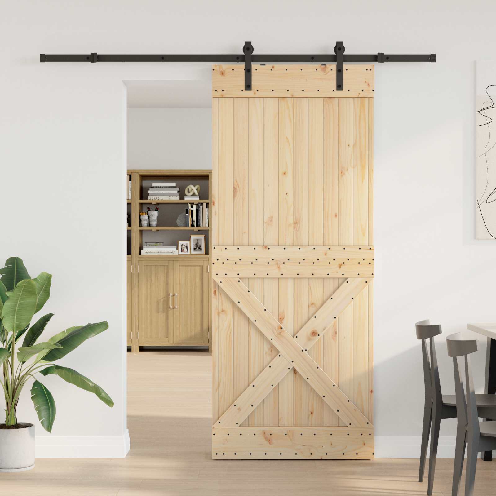 Schuifdeur NARVIK Naturel en Zwart 100 x 210 cm (213,5 cm)