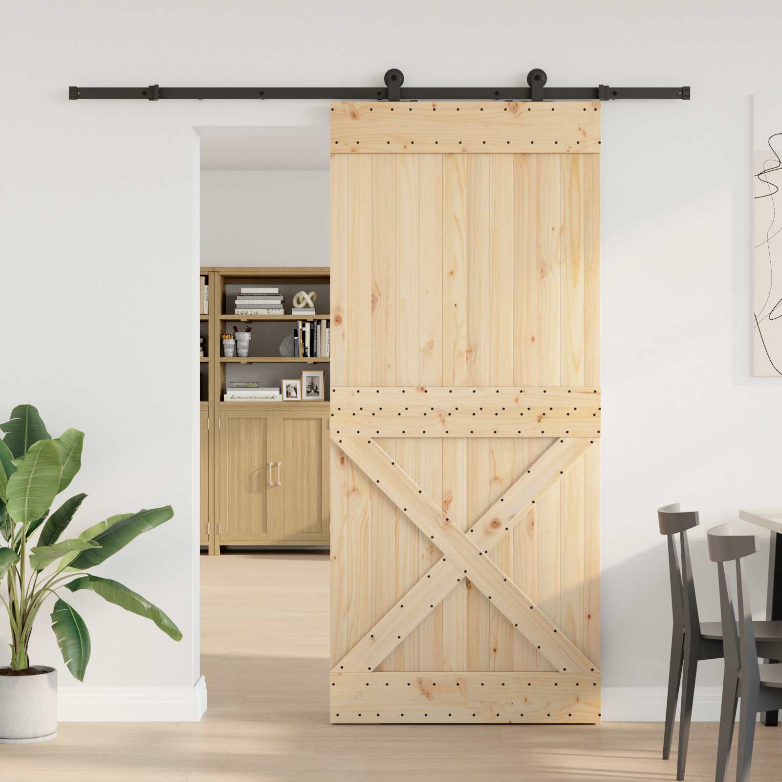 Schuifdeur NARVIK Naturel en Zwart 100 x 210 cm (213,5 cm)
