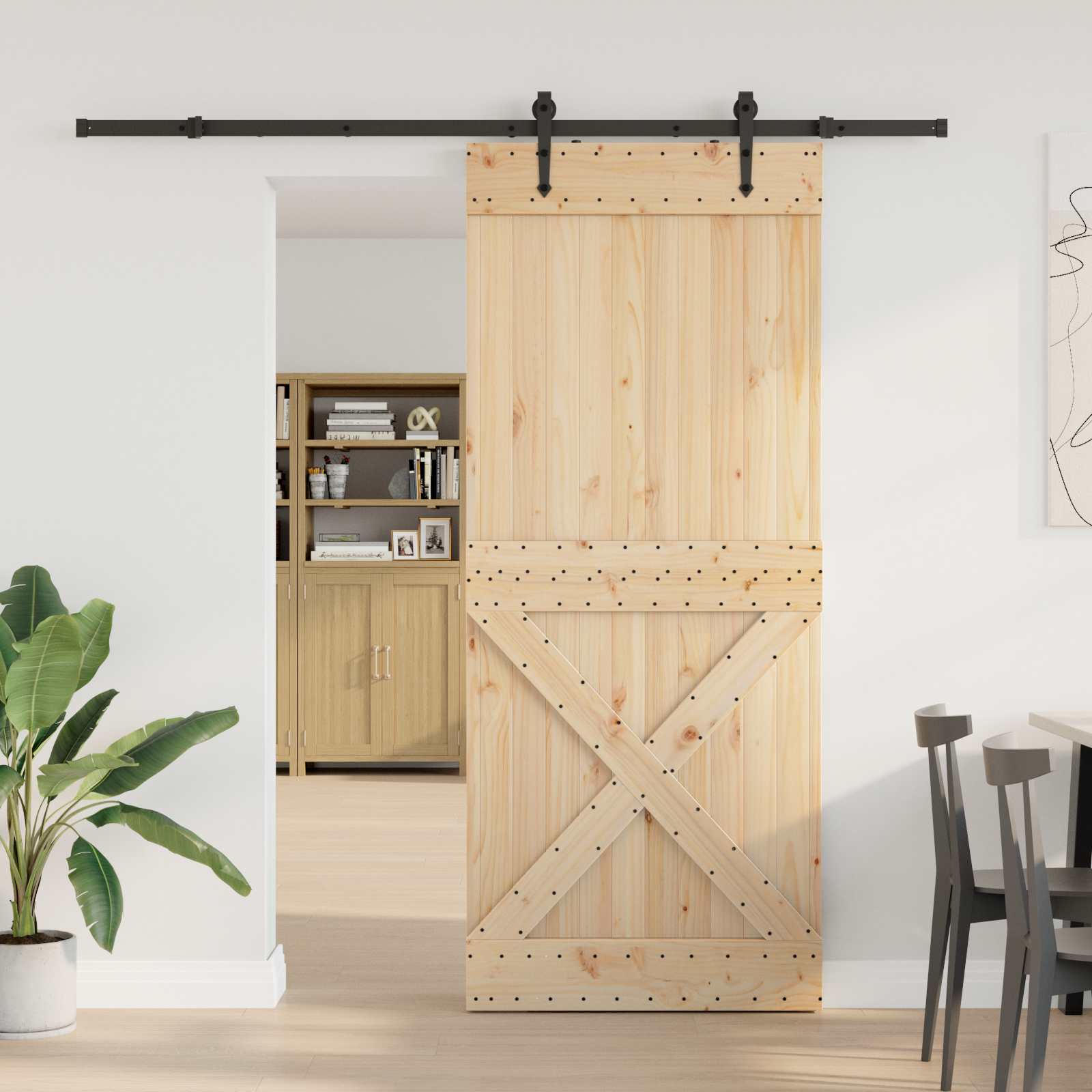 Schuifdeur NARVIK Naturel en Zwart 95 x 210 cm (213,5 cm)