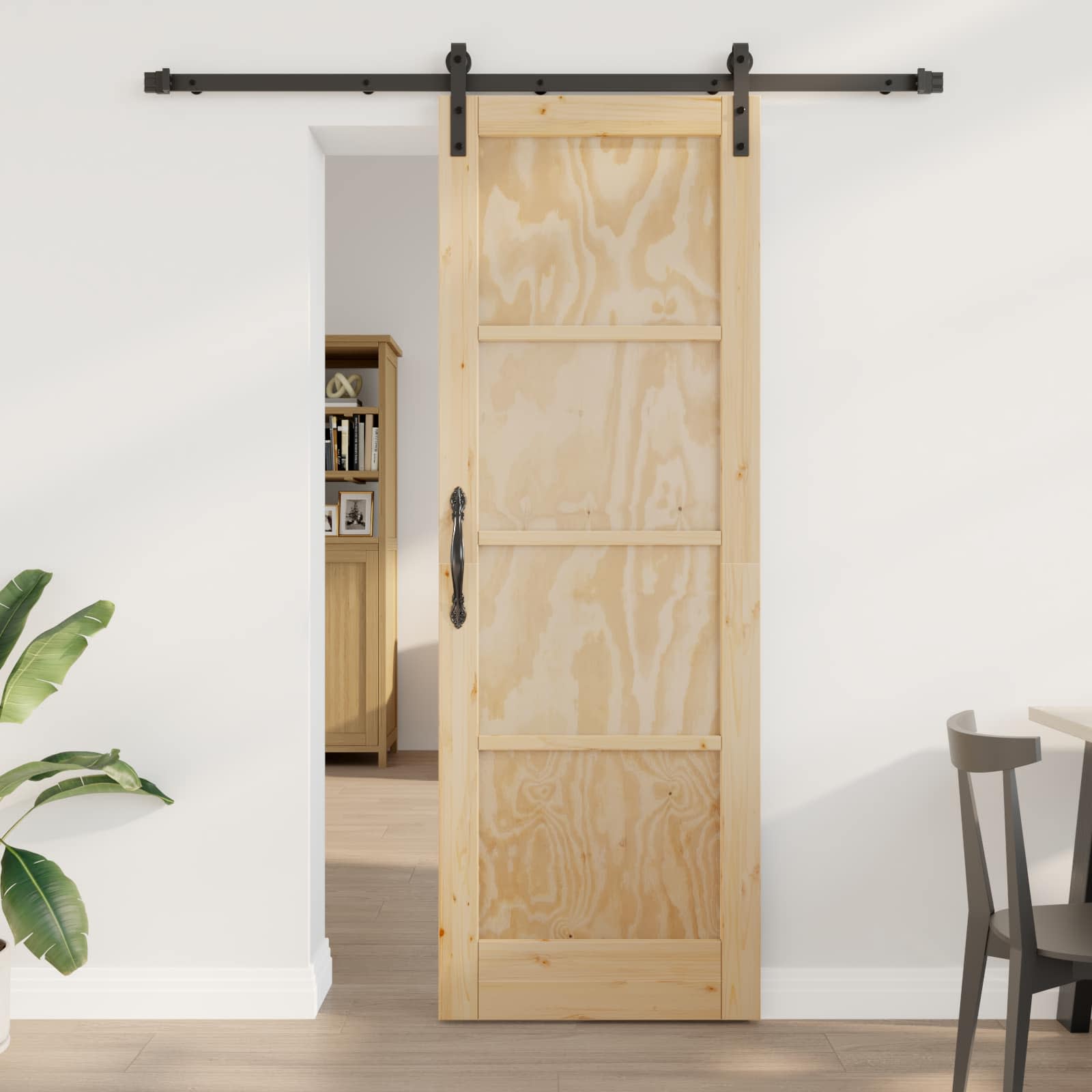 Schuifdeur Naturel en Zwart 73,5 x 211 cm Massief grenenhout
