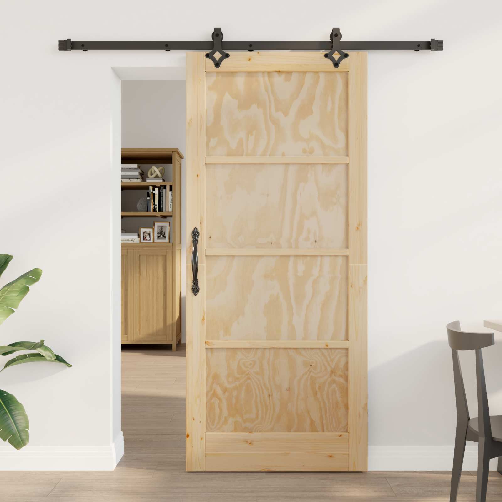 Schuifdeur Naturel en Zwart 86 x 198,5 cm Massief grenenhout