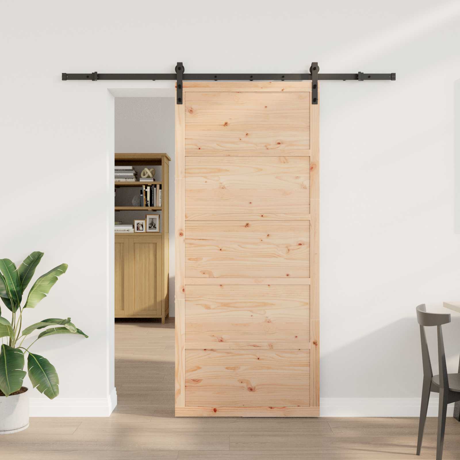 Schuifdeur Naturel 100 x 208 cm Massief grenenhout – afbeelding 1