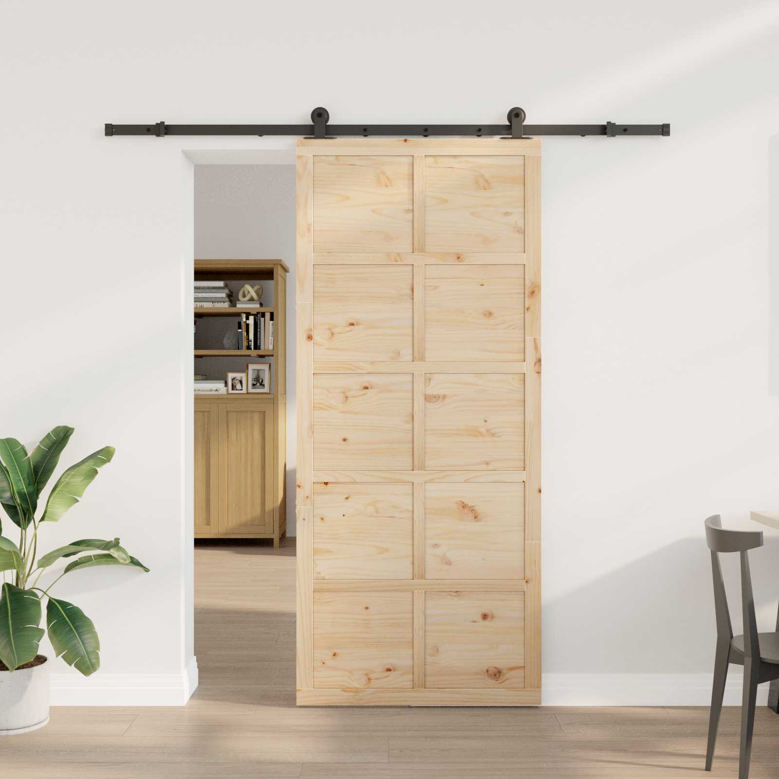 Schuifdeur Naturel 100 x 208 cm Massief grenenhout – afbeelding 1