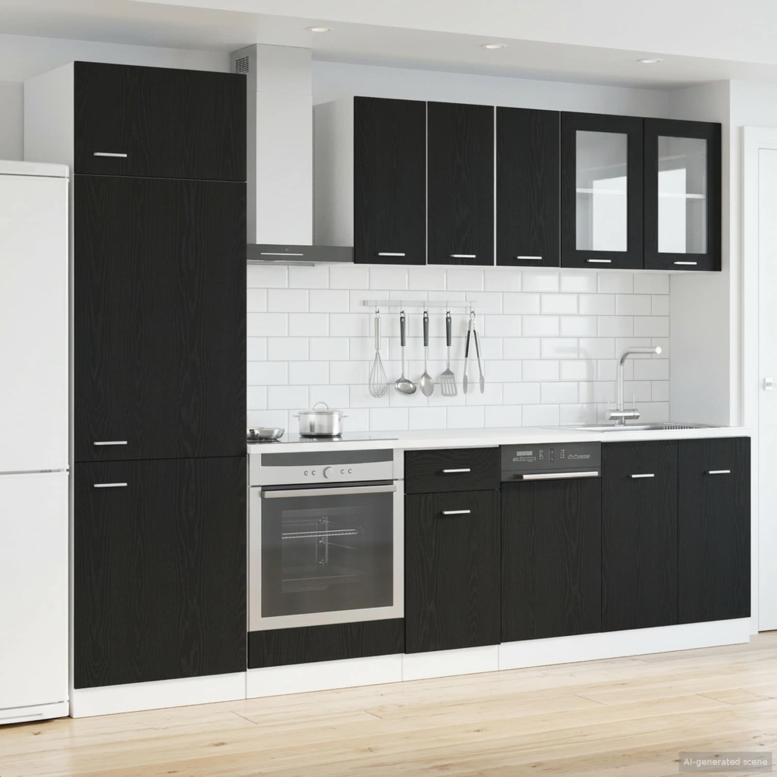 Keuken Eenheid Lyon 8 pcs Zwart eiken Bewerkt hout