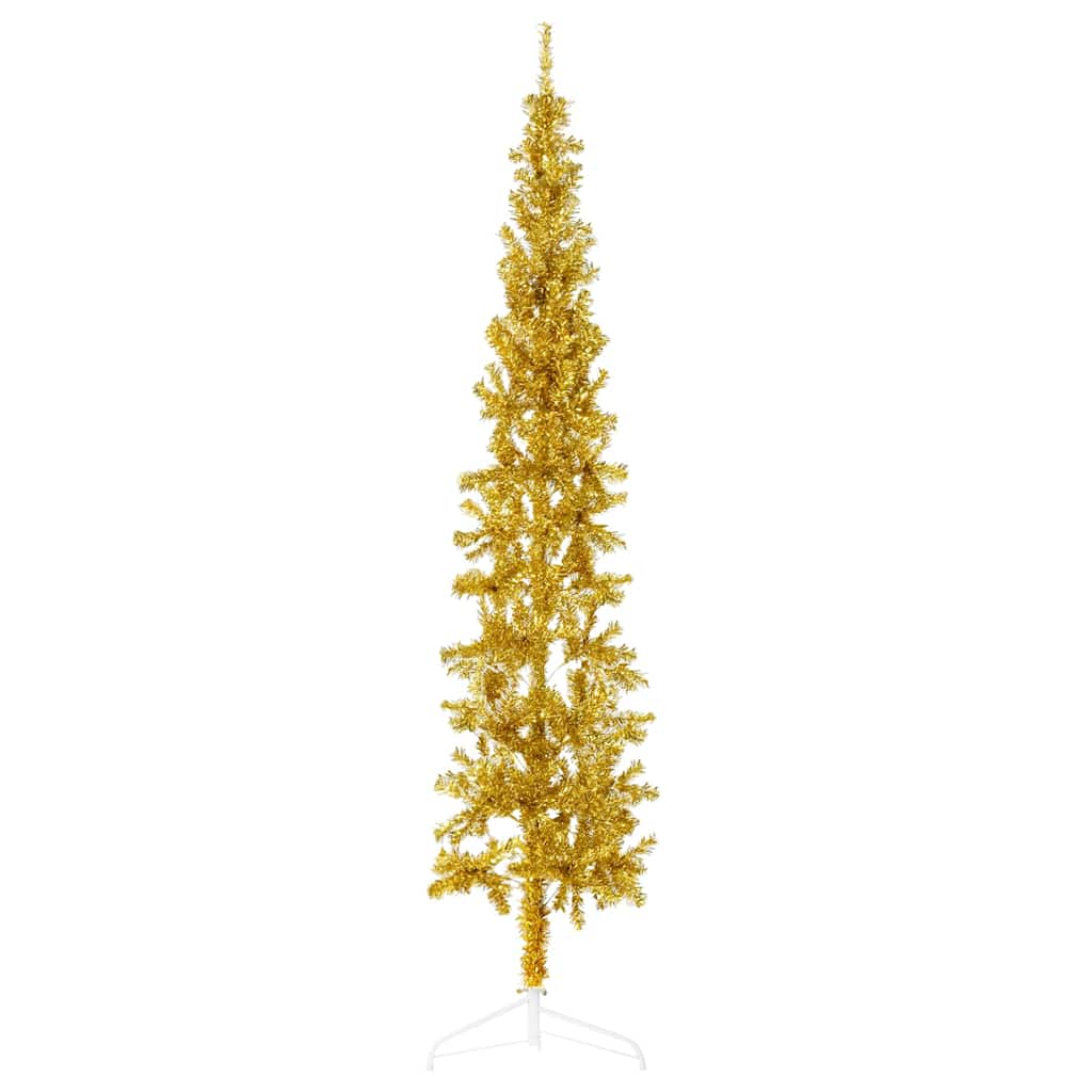 Kunstkerstboom half met standaard smal 240 cm goudkleurig