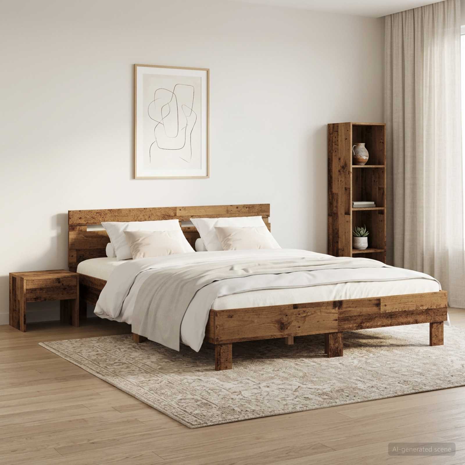 Bedframe Oud hout 135 x 190 cm Bewerkt hout – afbeelding 1