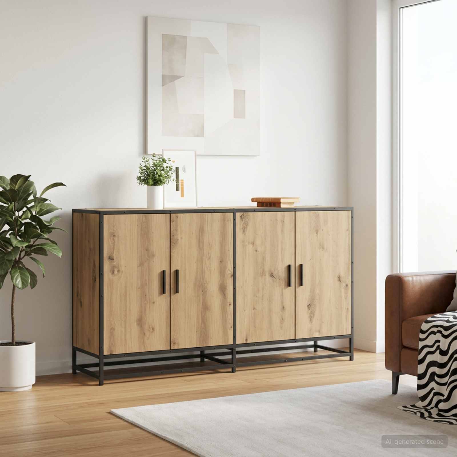 Dressoir Artisanaal eiken 134 x 35 x 76 cm Bewerkt hout