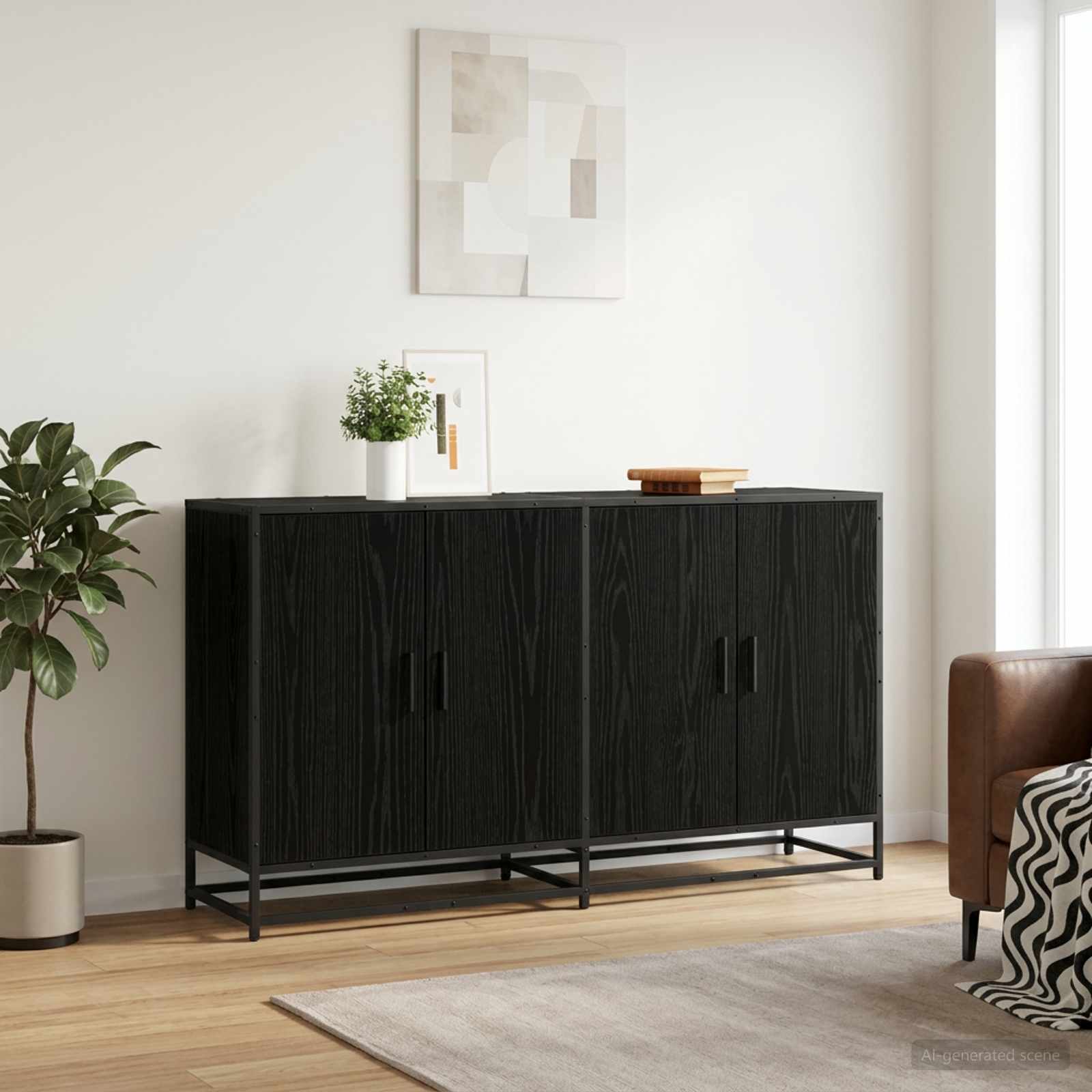 Dressoir Zwart eiken 134 x 35 x 76 cm Bewerkt hout