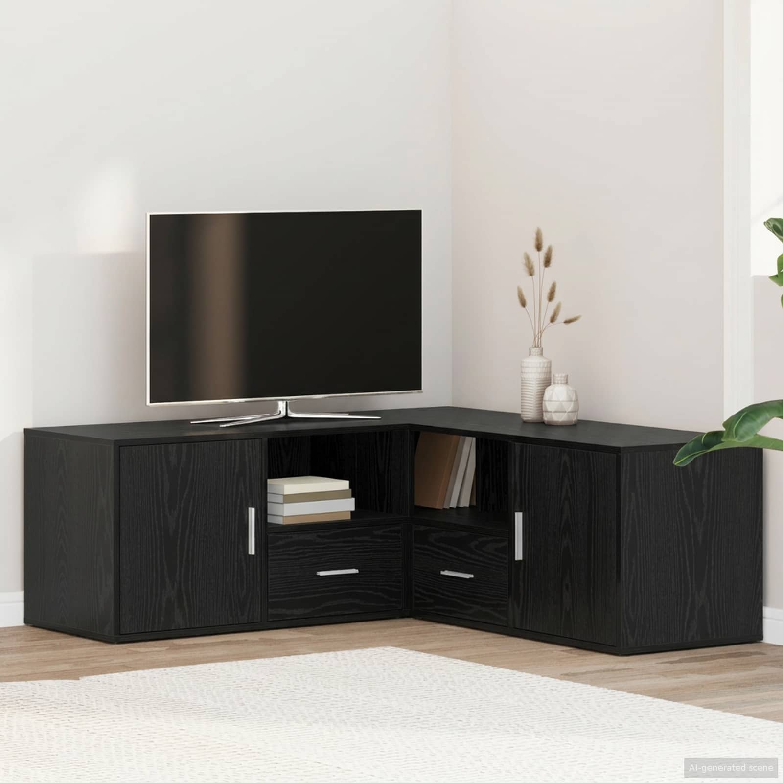 Hoekkast met lade Zwart eiken 200 x 40 x 45 cm Bewerkt hout – afbeelding 1