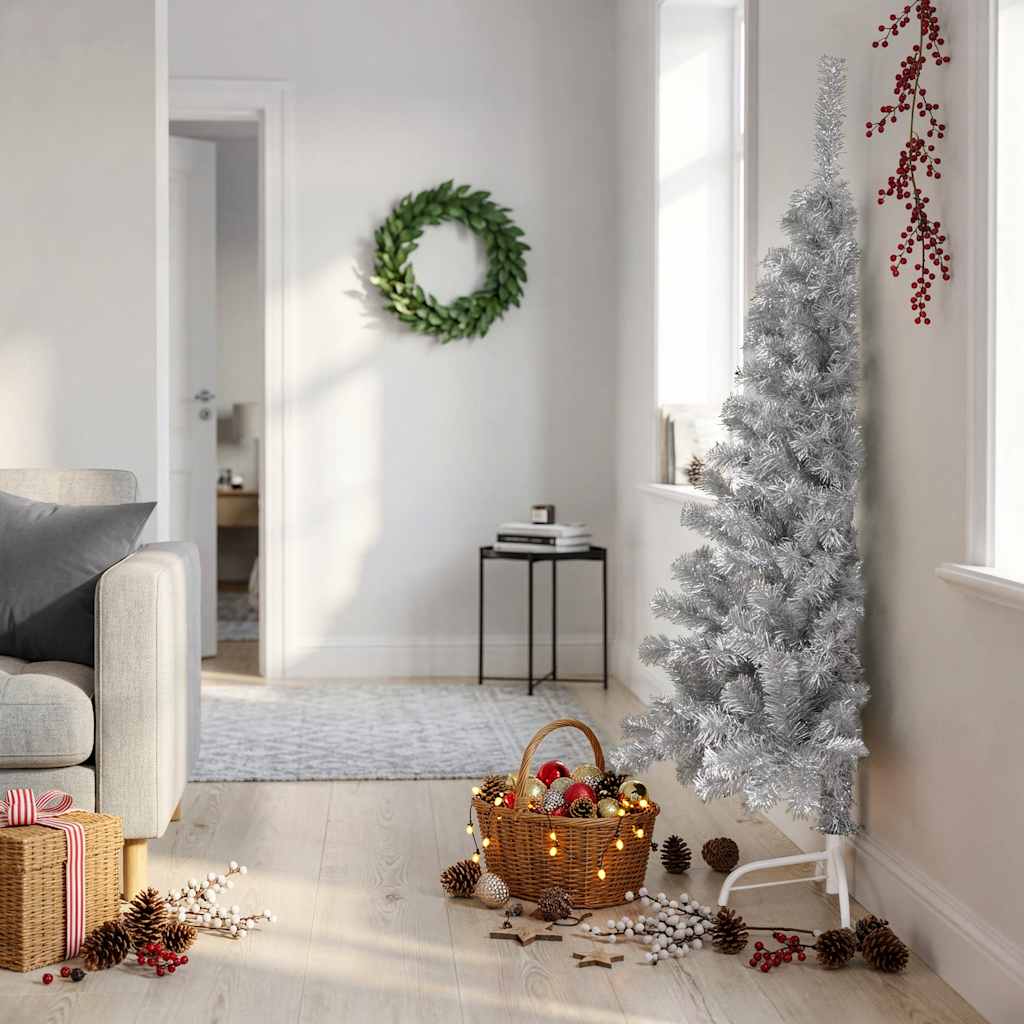 Kunstkerstboom met standaard half 150 cm PVC roze – afbeelding 1