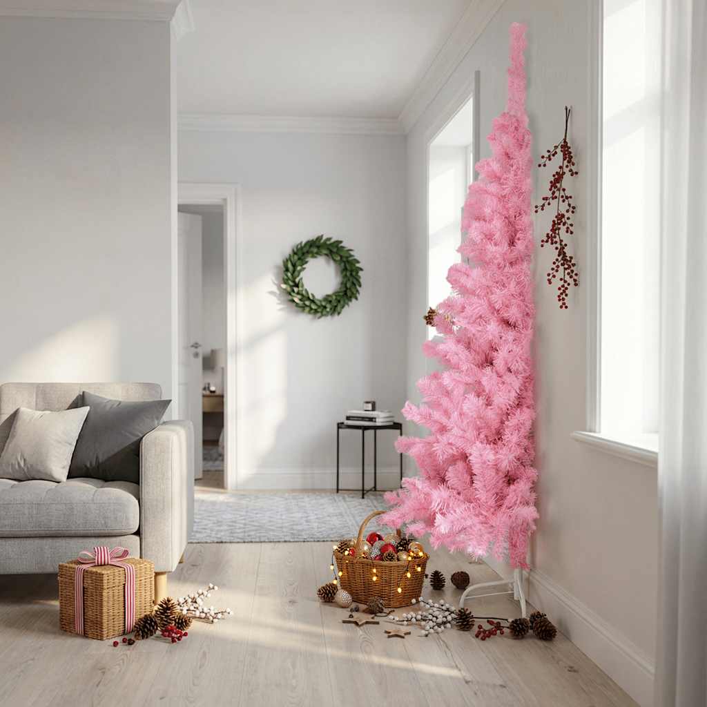 Kunstkerstboom met standaard half 210 cm PVC roze