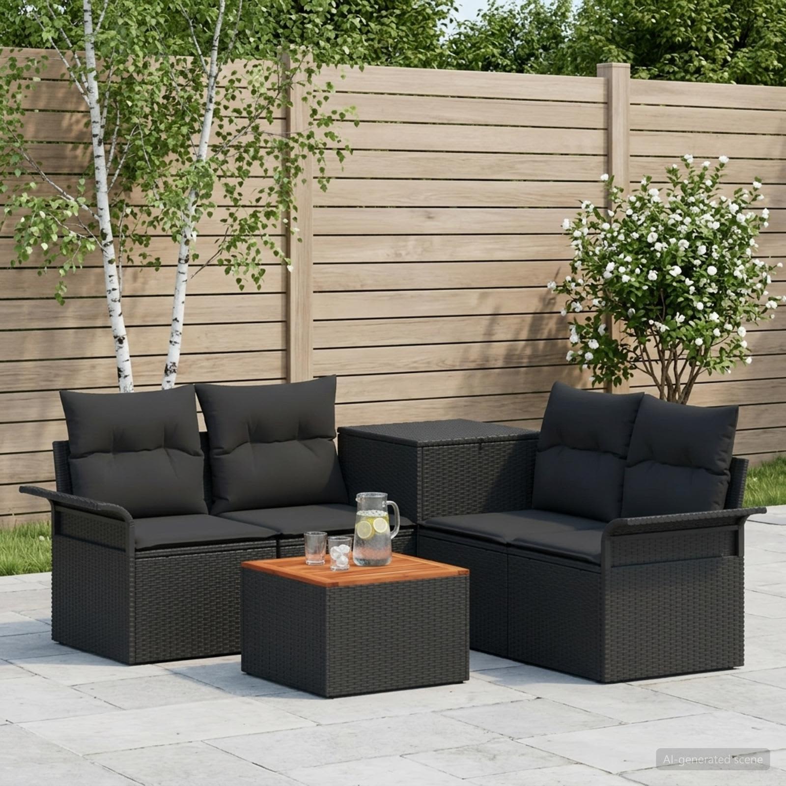 Bankstel 6 pcs 4-Aantal zitplaatsen Zwart Poly Rattan en Staal