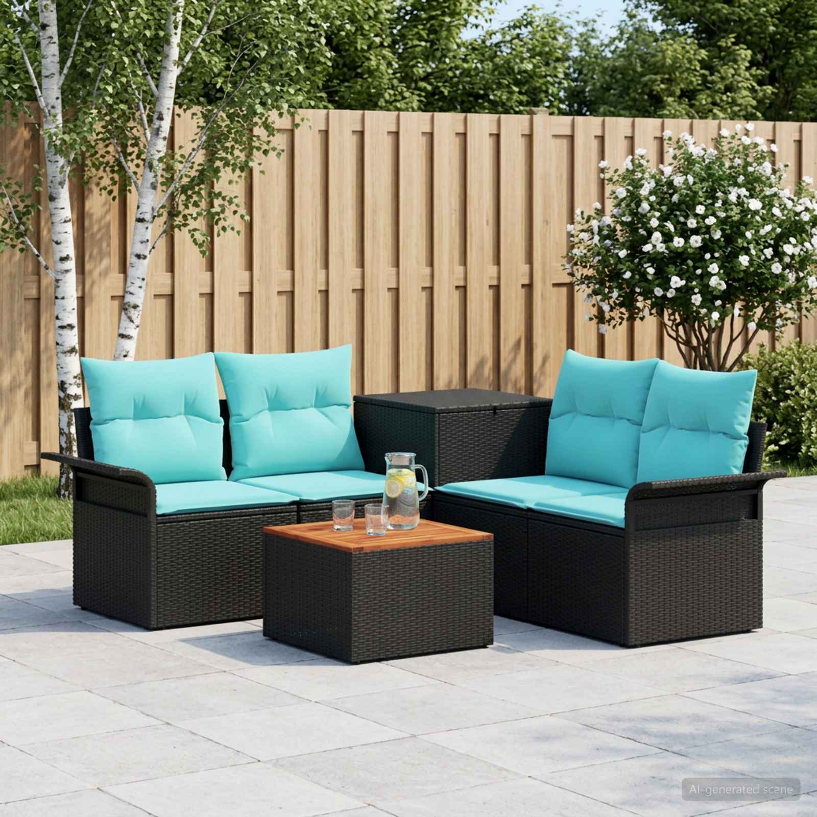 Bankstel 6 pcs 4-Aantal zitplaatsen Zwart en Blauw