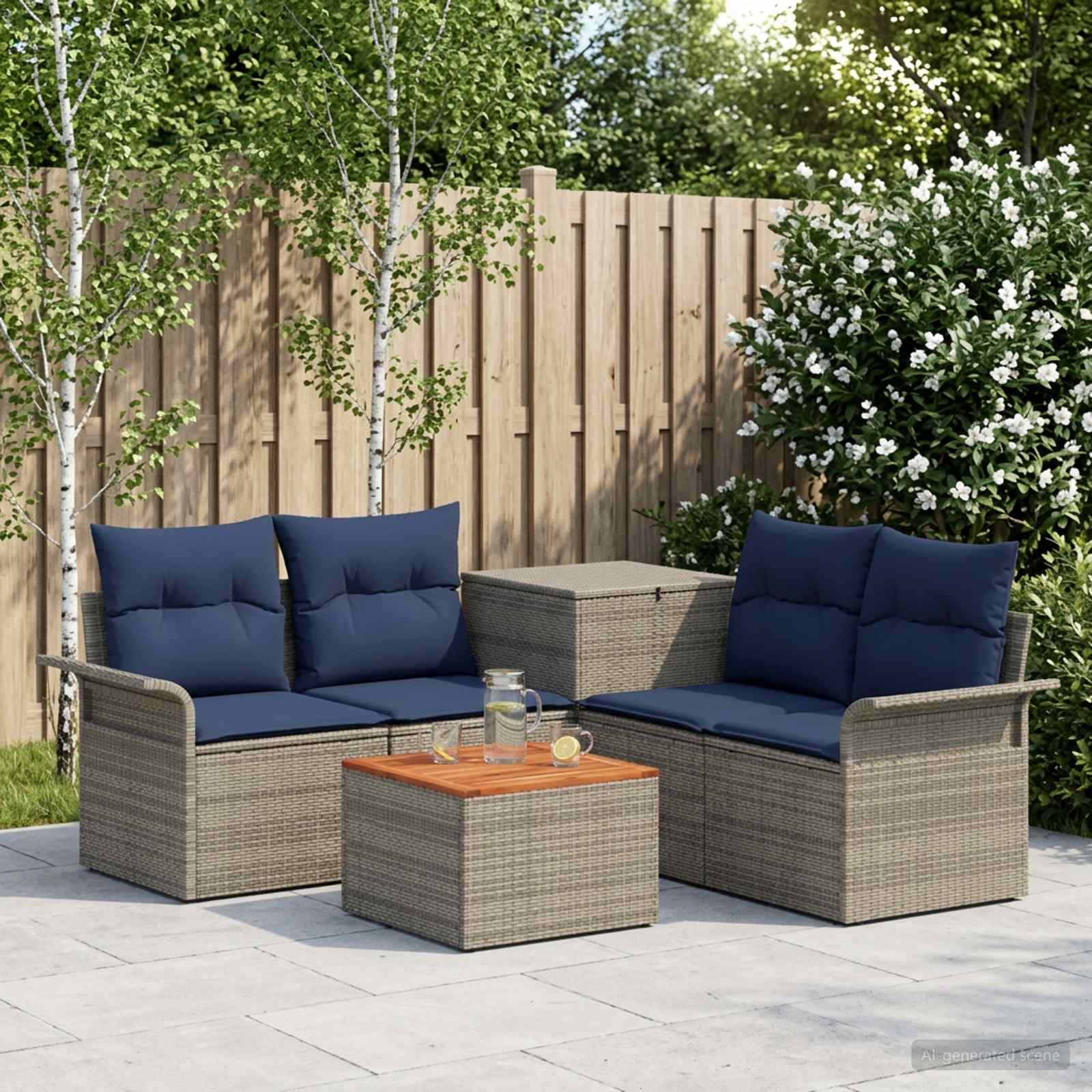 Bankstel 6 pcs 4-Aantal zitplaatsen Grijs en Marineblauw