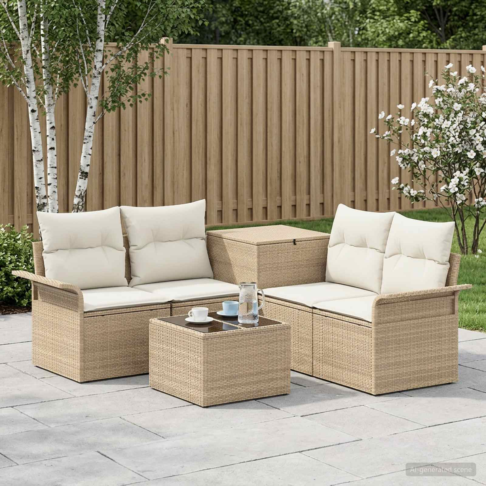 Bankstel 6 st 4-Aantal zitplaatsen Beige en Crème Wit