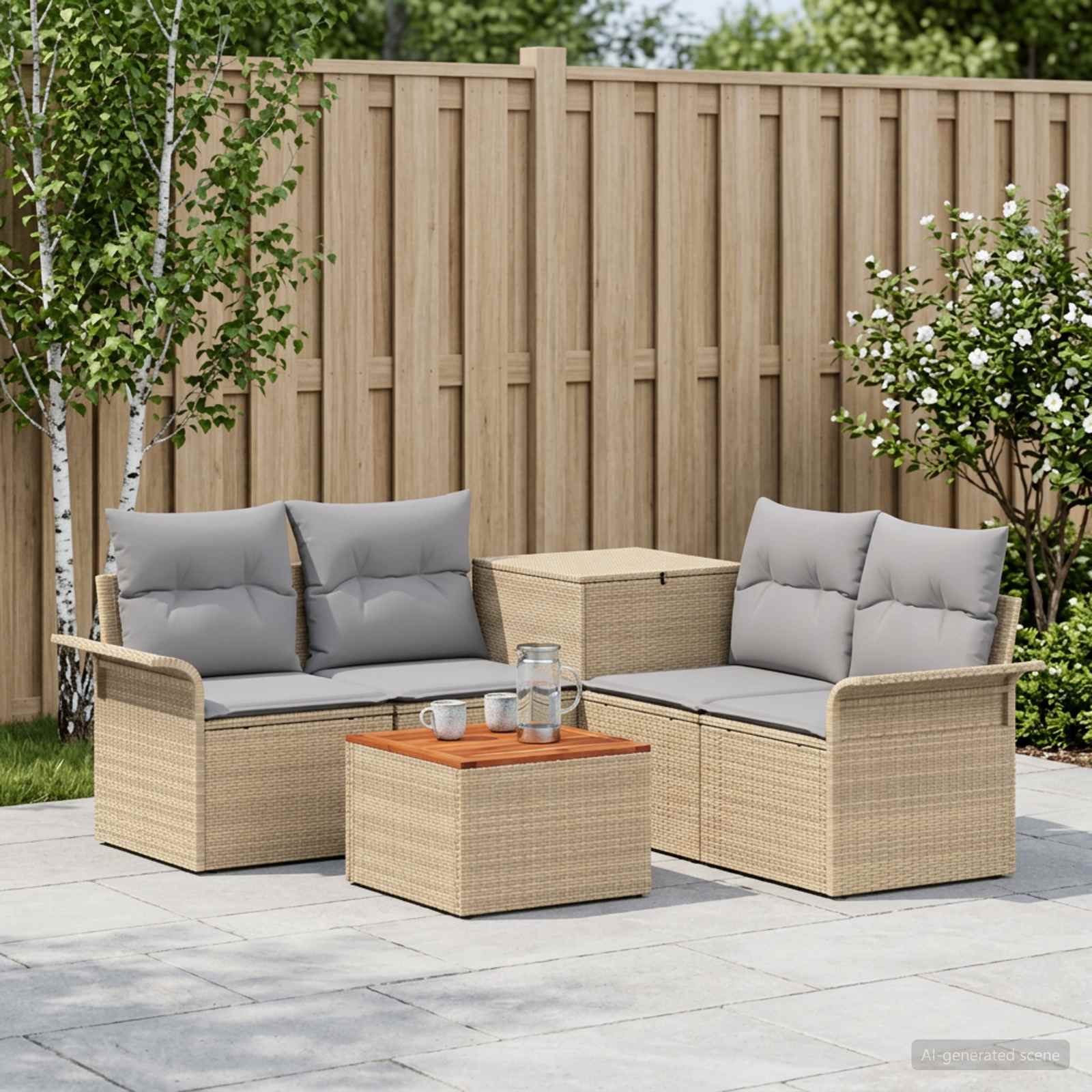 Bankstel 6 pcs 4-Aantal zitplaatsen Beige en Licht Grijs
