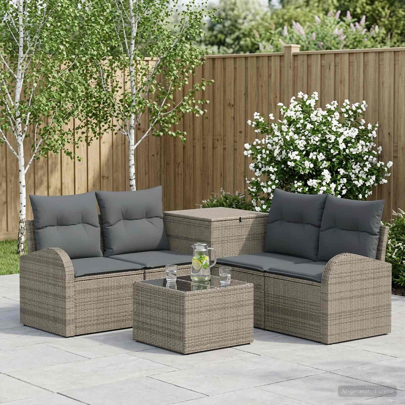 Bankstel 6 st Grijs en Donkergrijs Poly Rattan en Staal