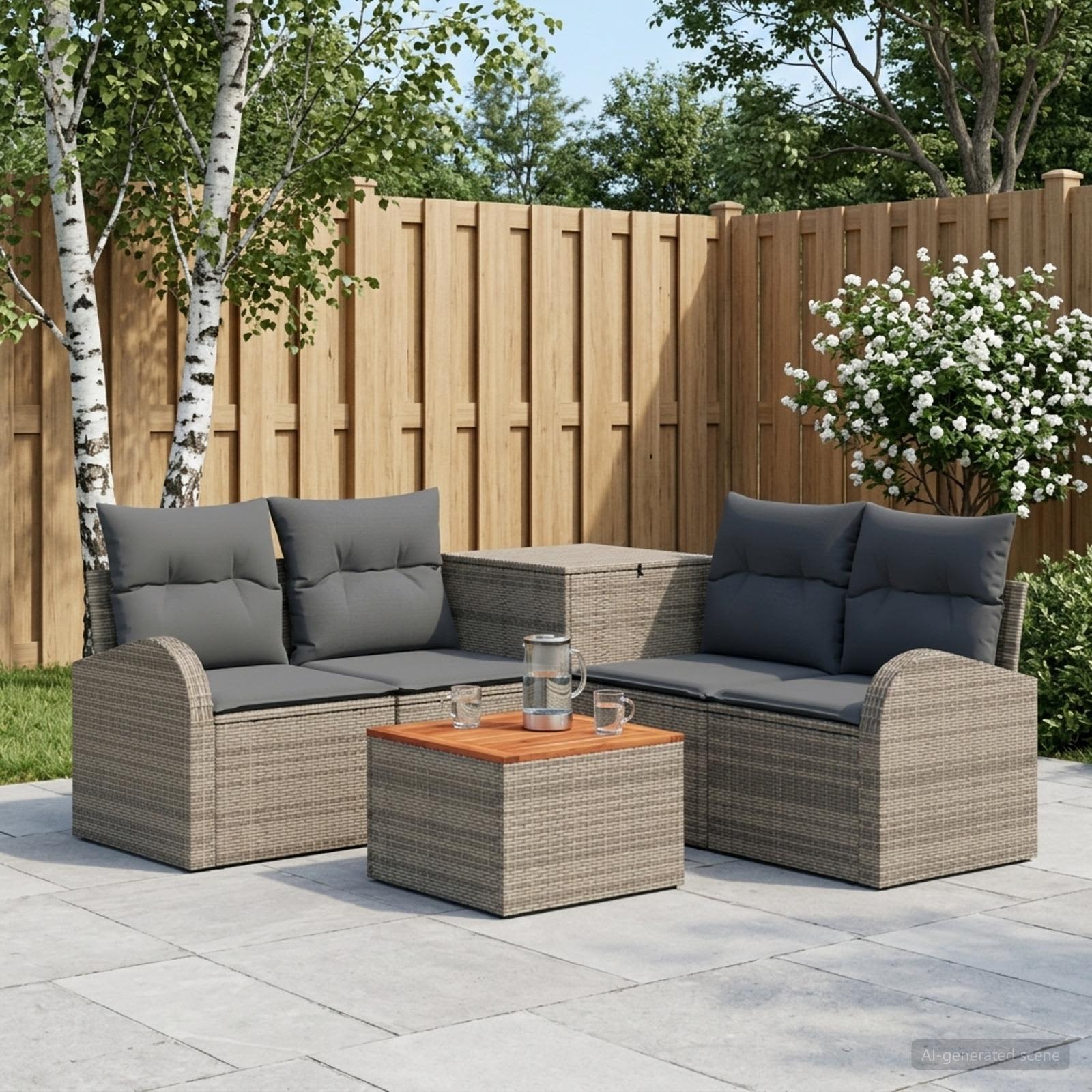 Bankstel 6 st Grijs en Donkergrijs Poly Rattan en Staal