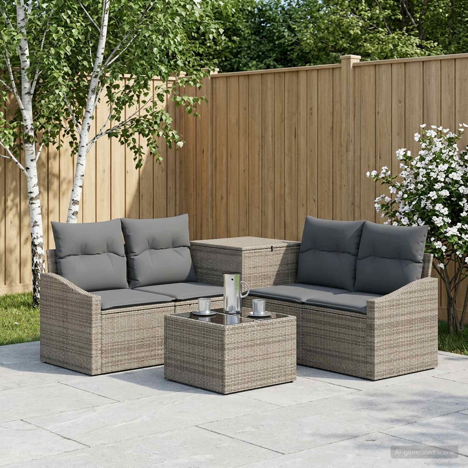 Bankstel 6 st Grijs en Donkergrijs Poly Rattan en Staal