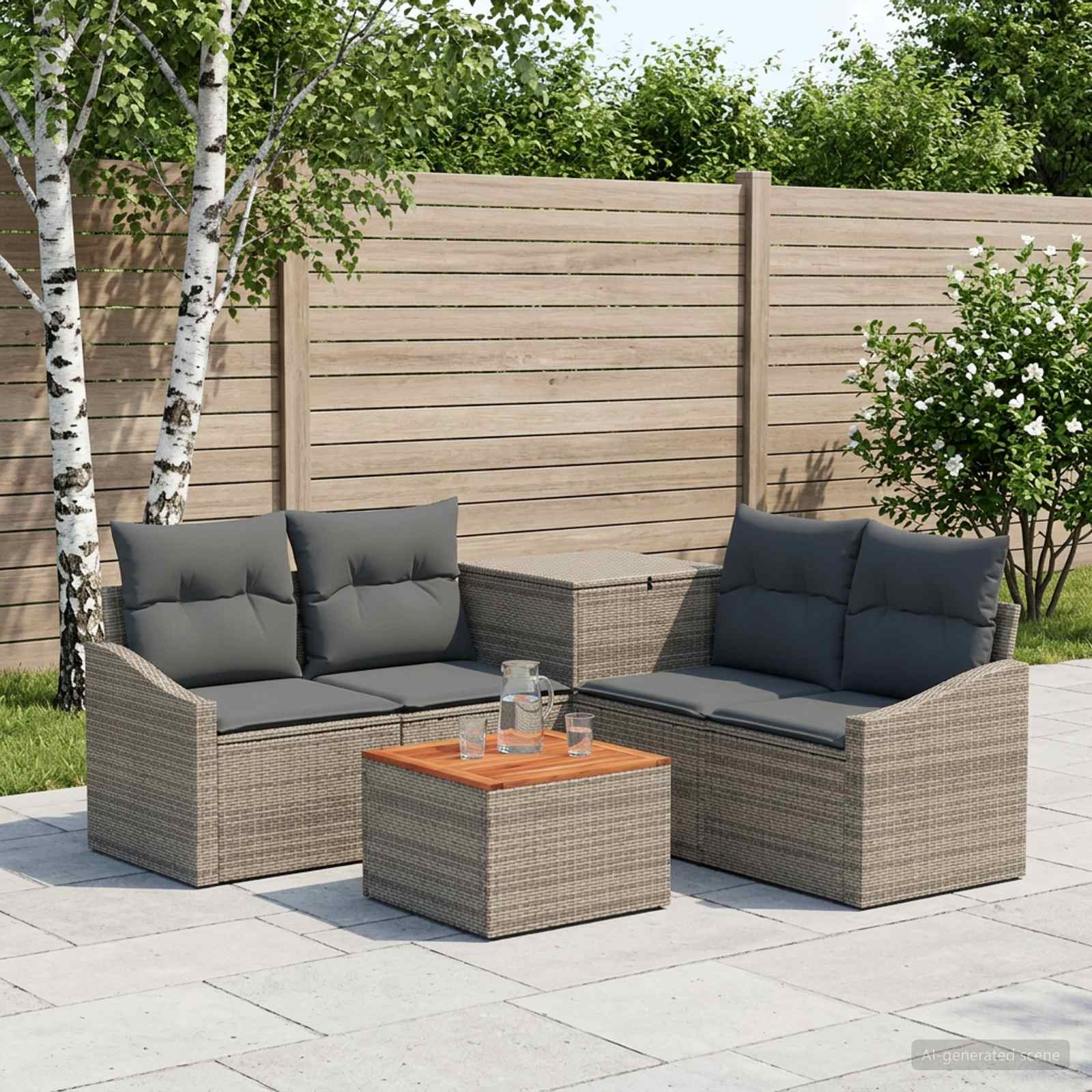 Bankstel 6 st Grijs en Donkergrijs Poly Rattan en Staal