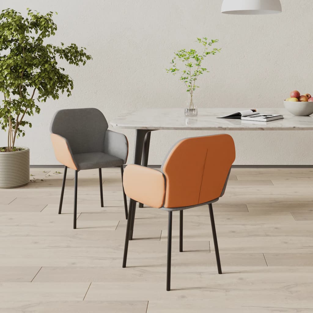 Eetkamerstoelen 2 st stof en kunstleer lichtgrijs