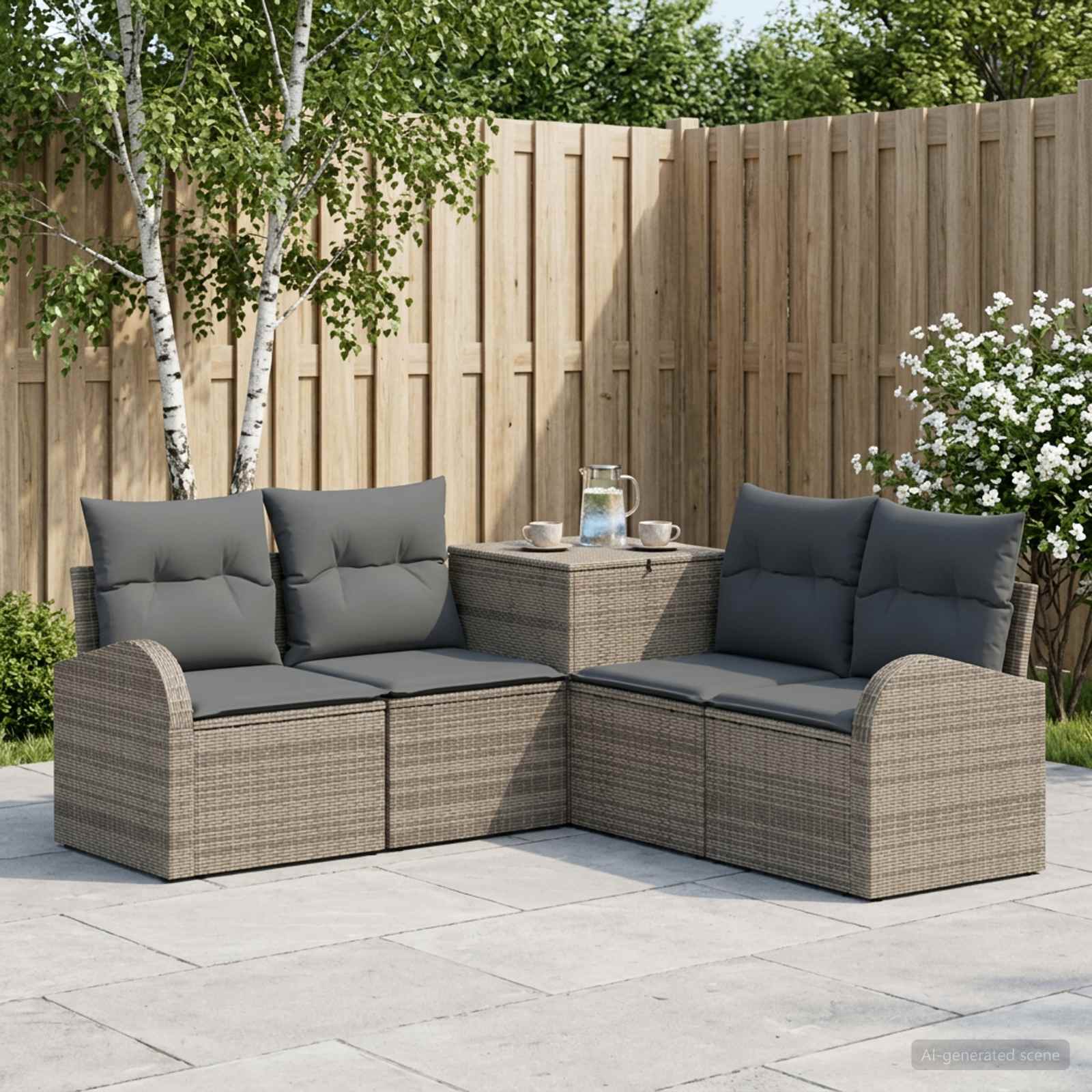 Bankstel 5 st Grijs en Donkergrijs Poly Rattan en Staal