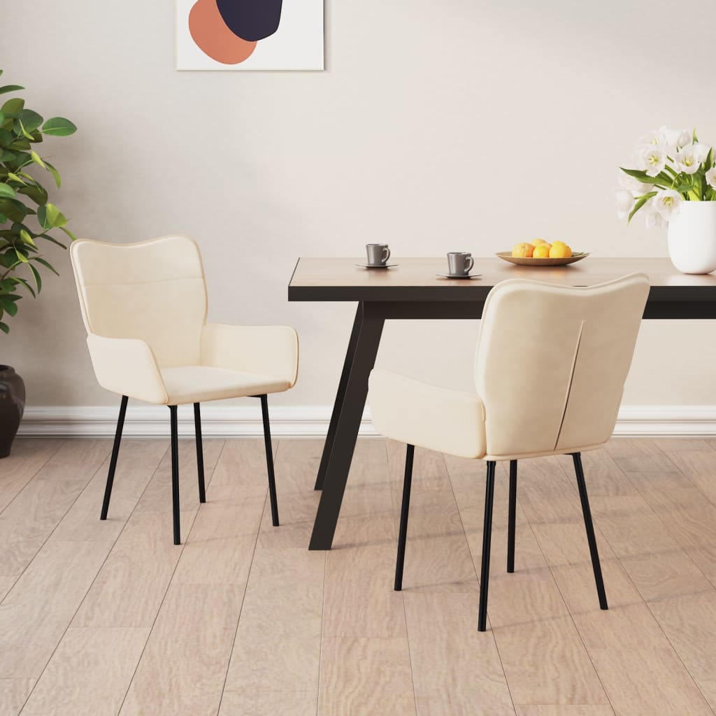 Eetkamerstoelen 2 st fluweel crèmekleurig