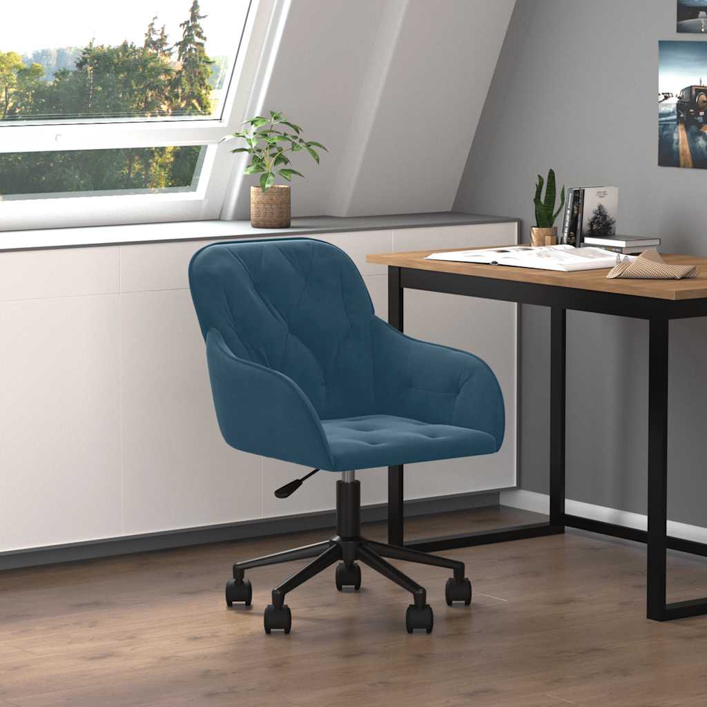 Kantoorstoel draaibaar fluweel blauw