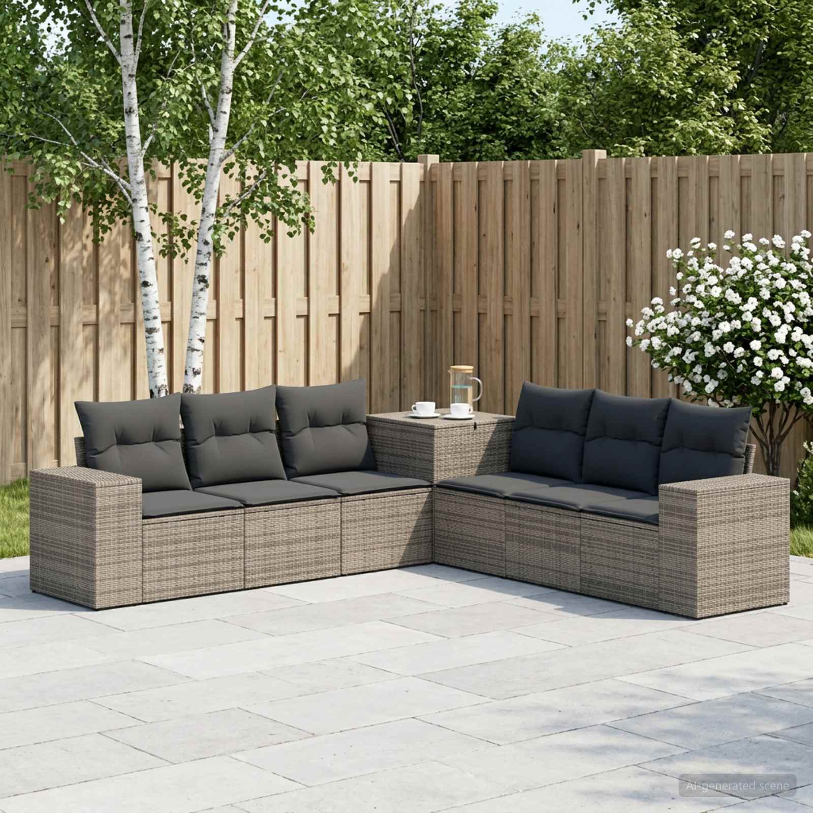 Bankstel 7 pcs Grijs en Donkergrijs Poly Rattan en Staal – afbeelding 1