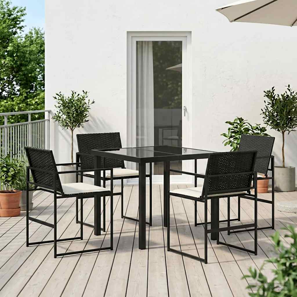 Tuin eettafelset met kussen 5 pcs Zwart en Crème poly rattan – afbeelding 1