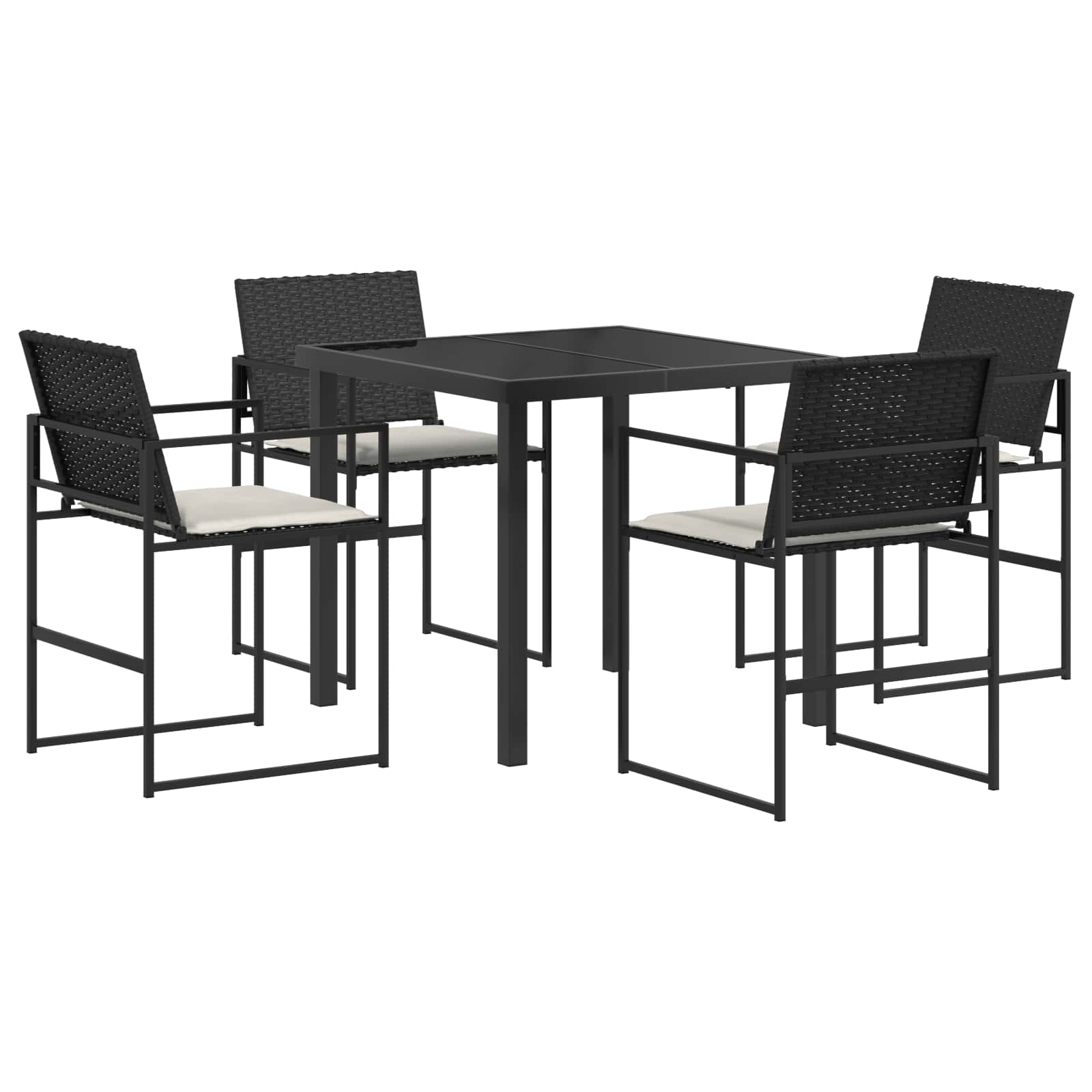 Tuin eettafelset met kussen 5 pcs Zwart en Crème poly rattan – afbeelding 2