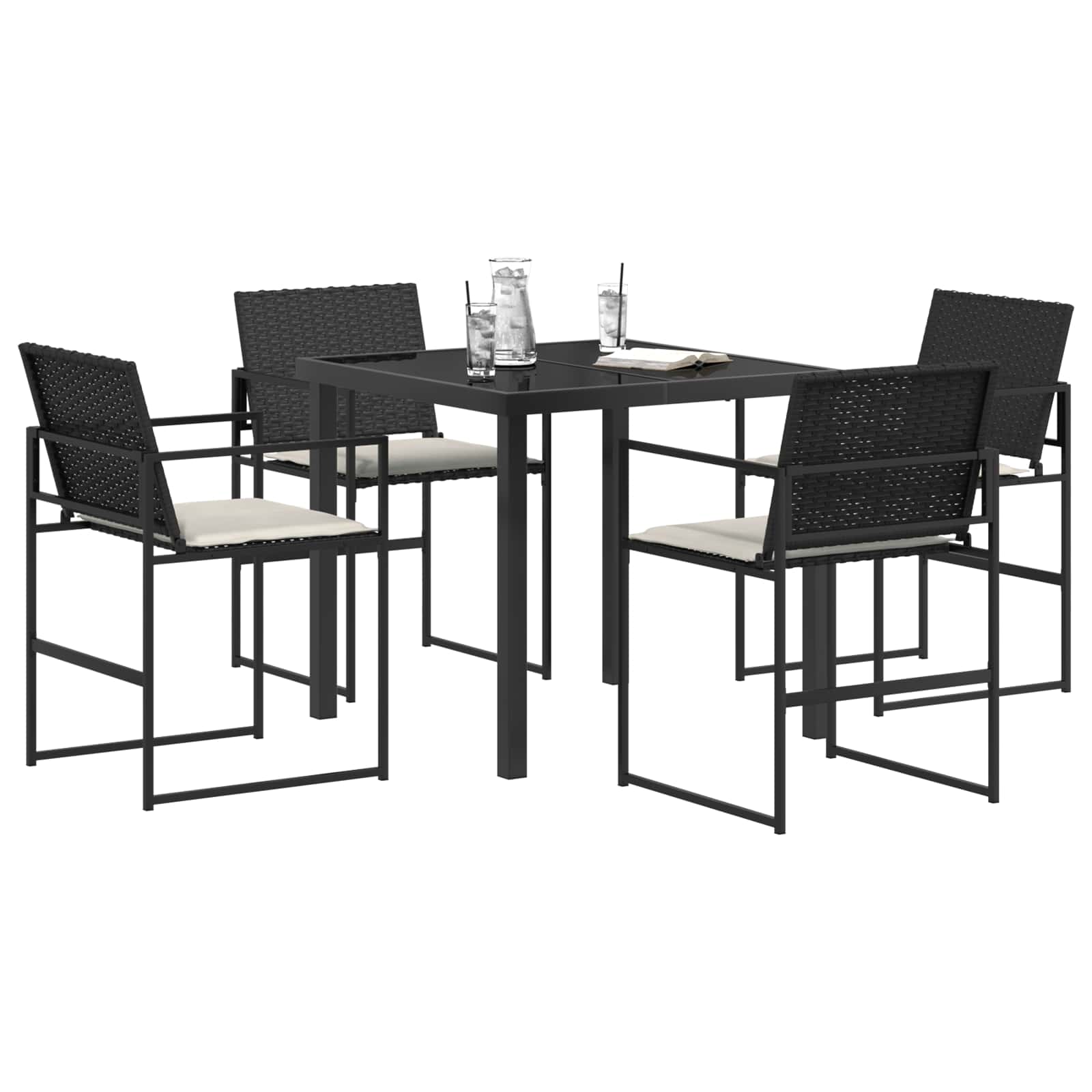 Tuin eettafelset met kussen 5 pcs Zwart en Crème poly rattan – afbeelding 3