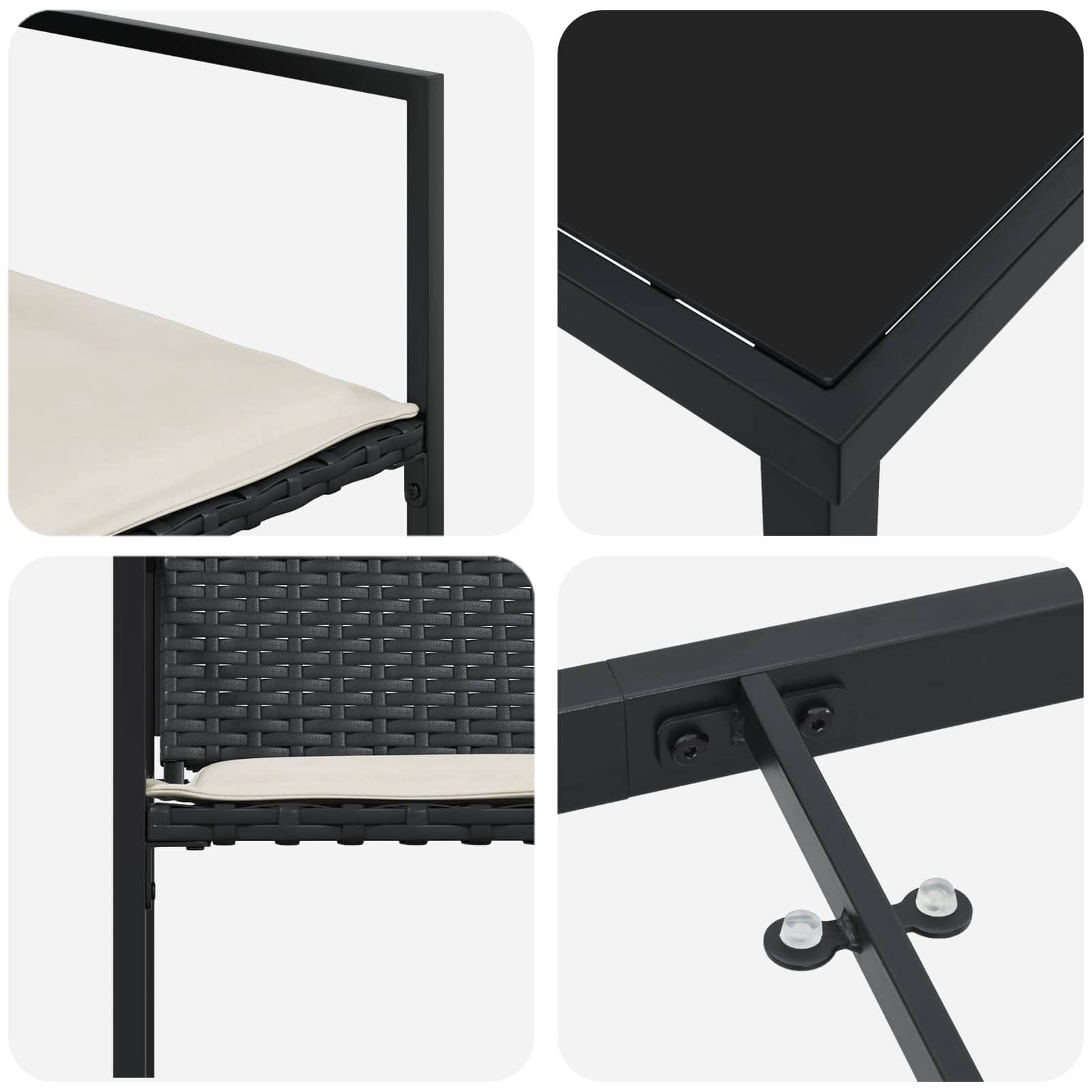 Tuin eettafelset met kussen 5 pcs Zwart en Crème poly rattan – afbeelding 7